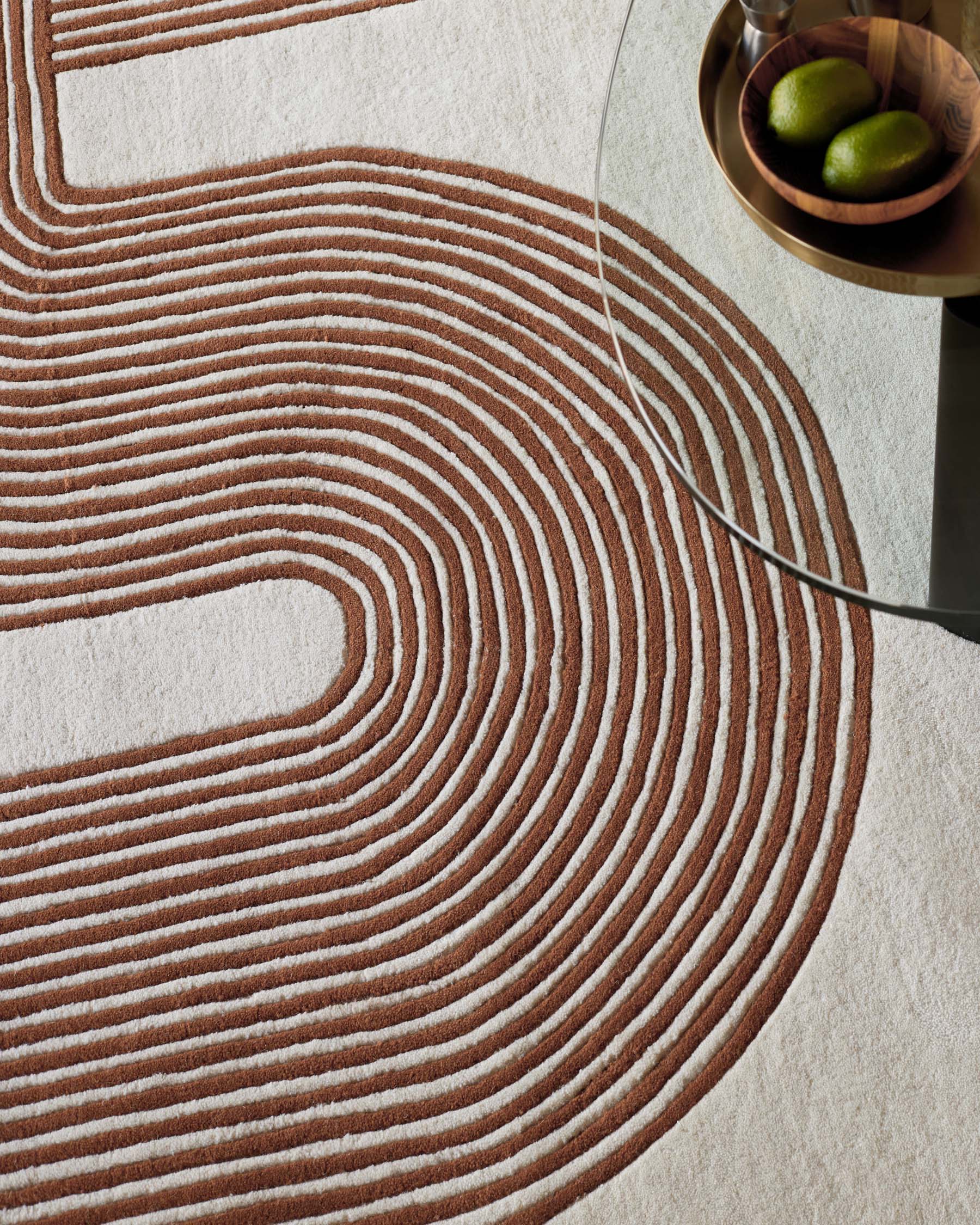 Abstract Lines rust and cream wool small rug - Image 3