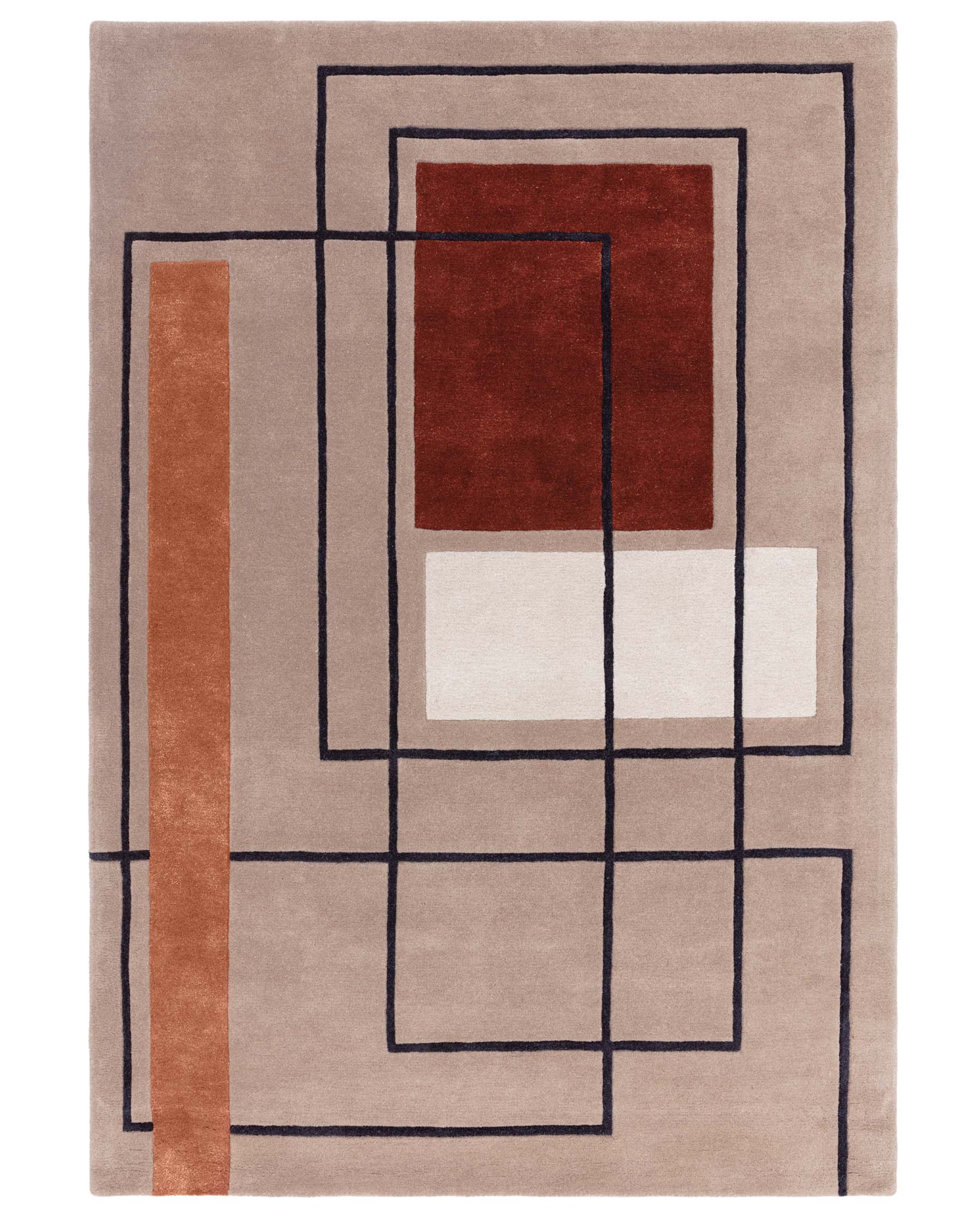 Abstract Squares deep red wool small rug