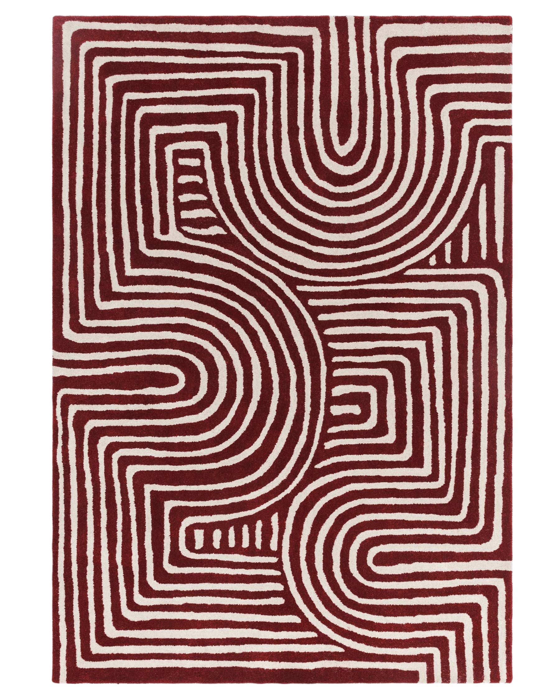 Abstract Swirl deep red wool large rug