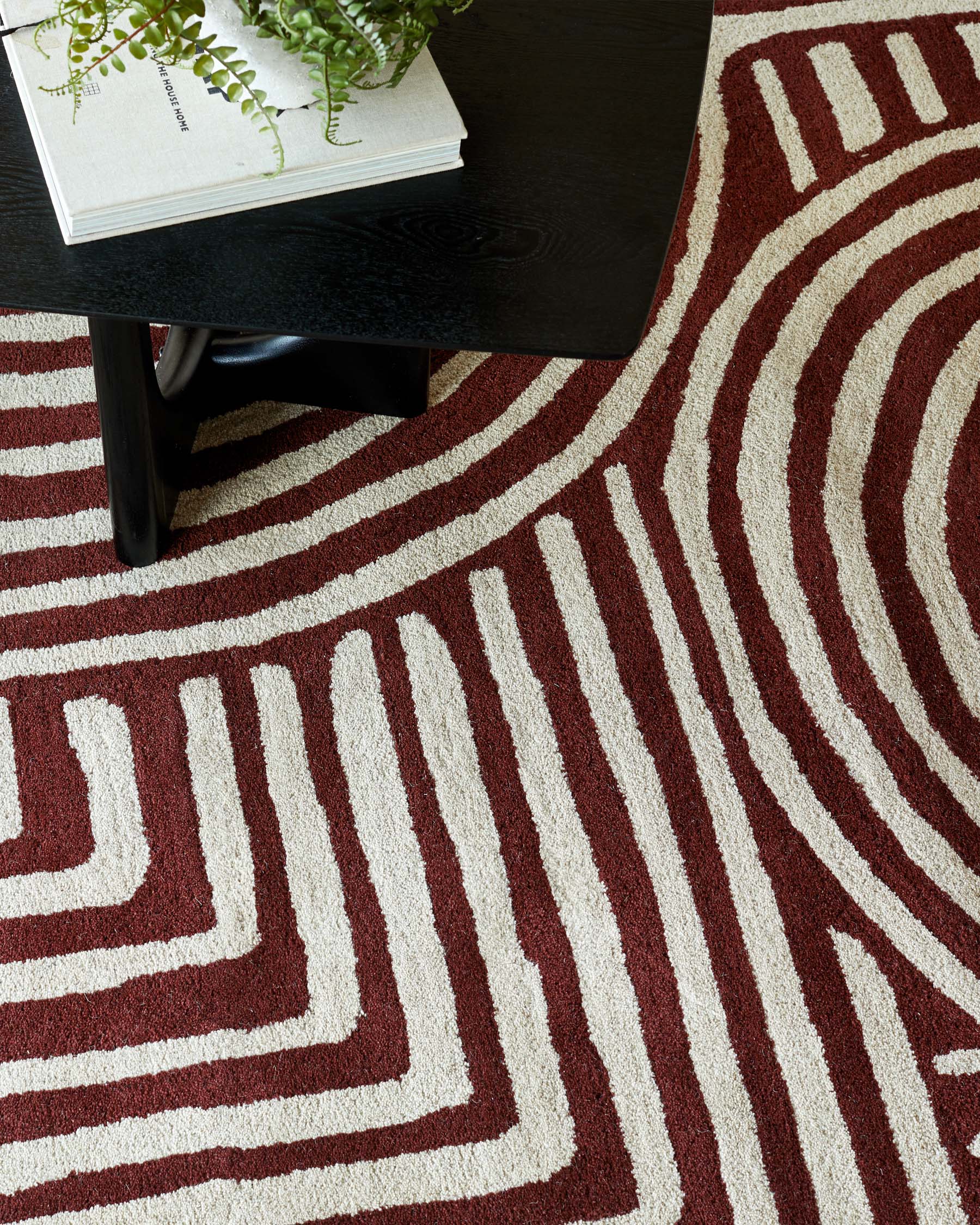 Abstract Swirl deep red wool medium rug - Image 3