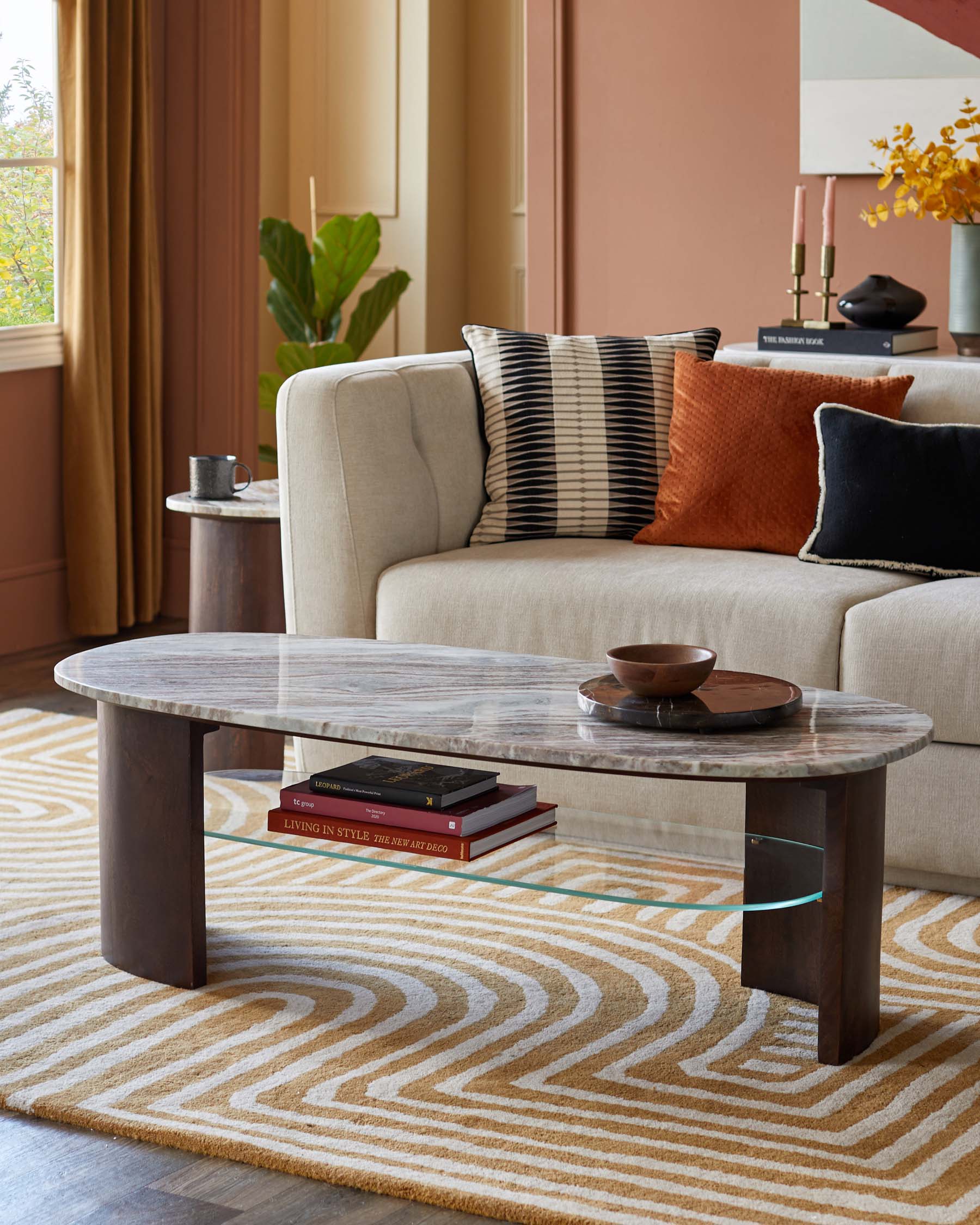 Adalynn dark wood toronto marble coffee table with mango wood - Image 5