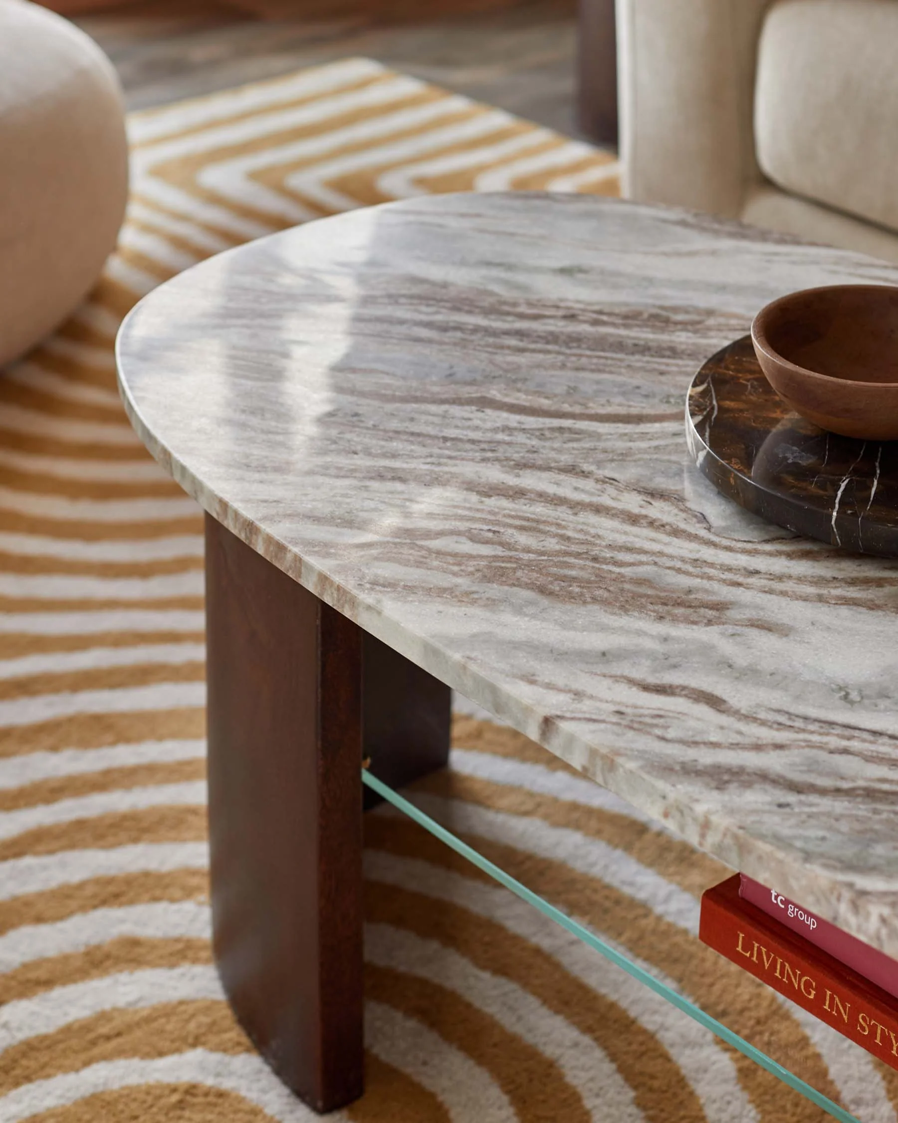 Adalynn dark wood toronto marble coffee table with mango wood - Image 7