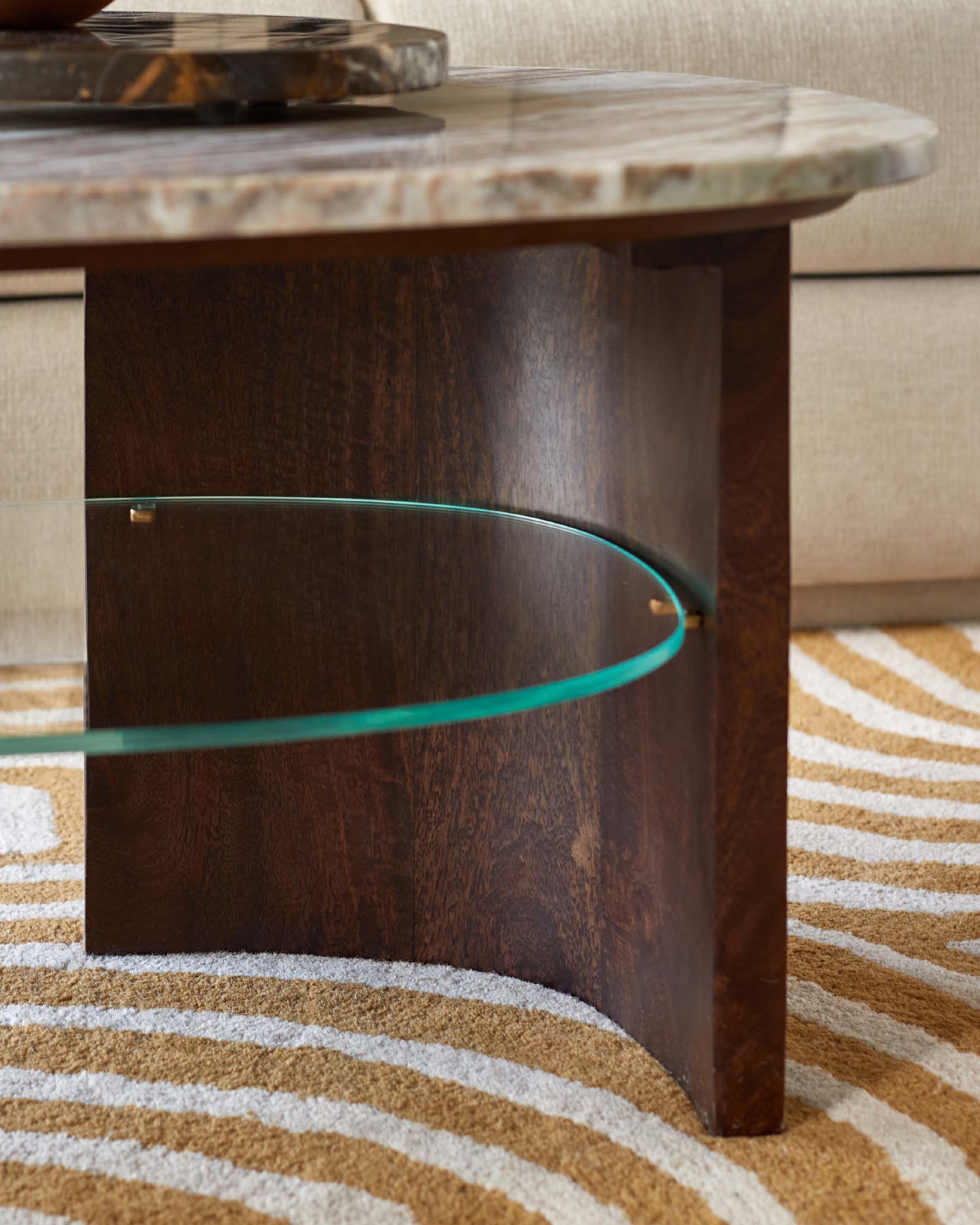 Adalynn dark wood toronto marble coffee table with mango wood - Image 9