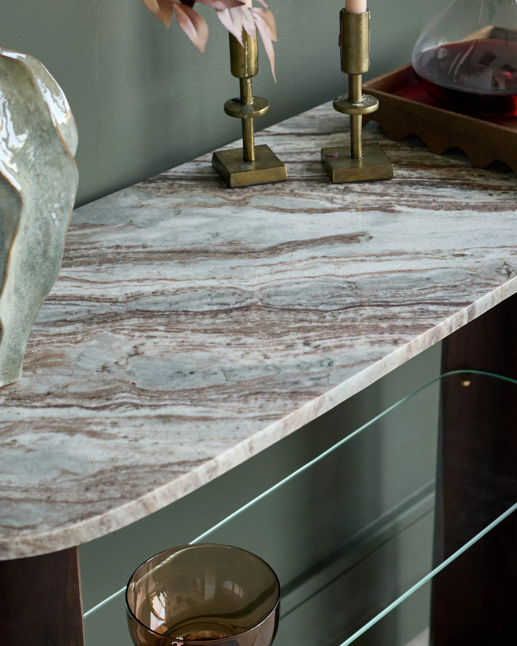 Adalynn toronto marble dark wood console table - Image 3