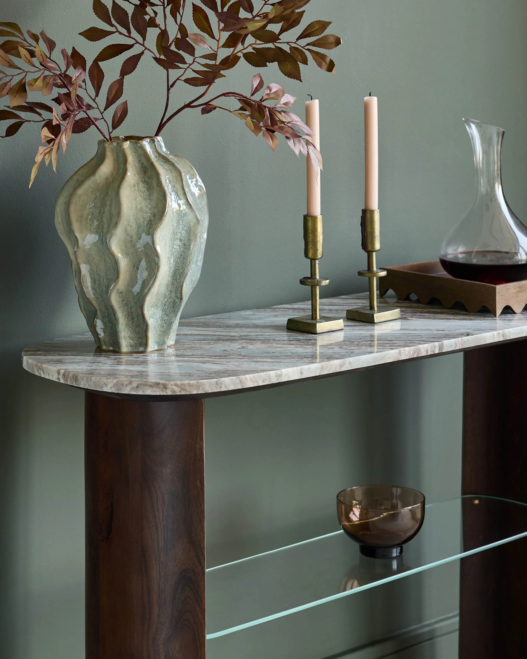Adalynn toronto marble dark wood console table - Image 4