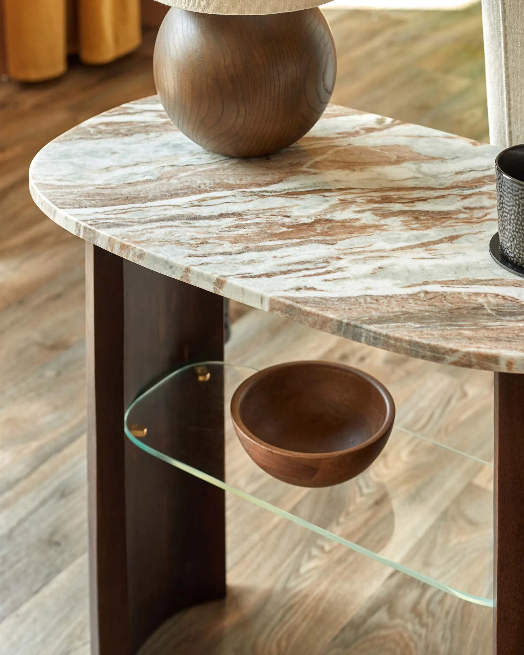 Adalynn dark wood toronto marble side table - Image 3