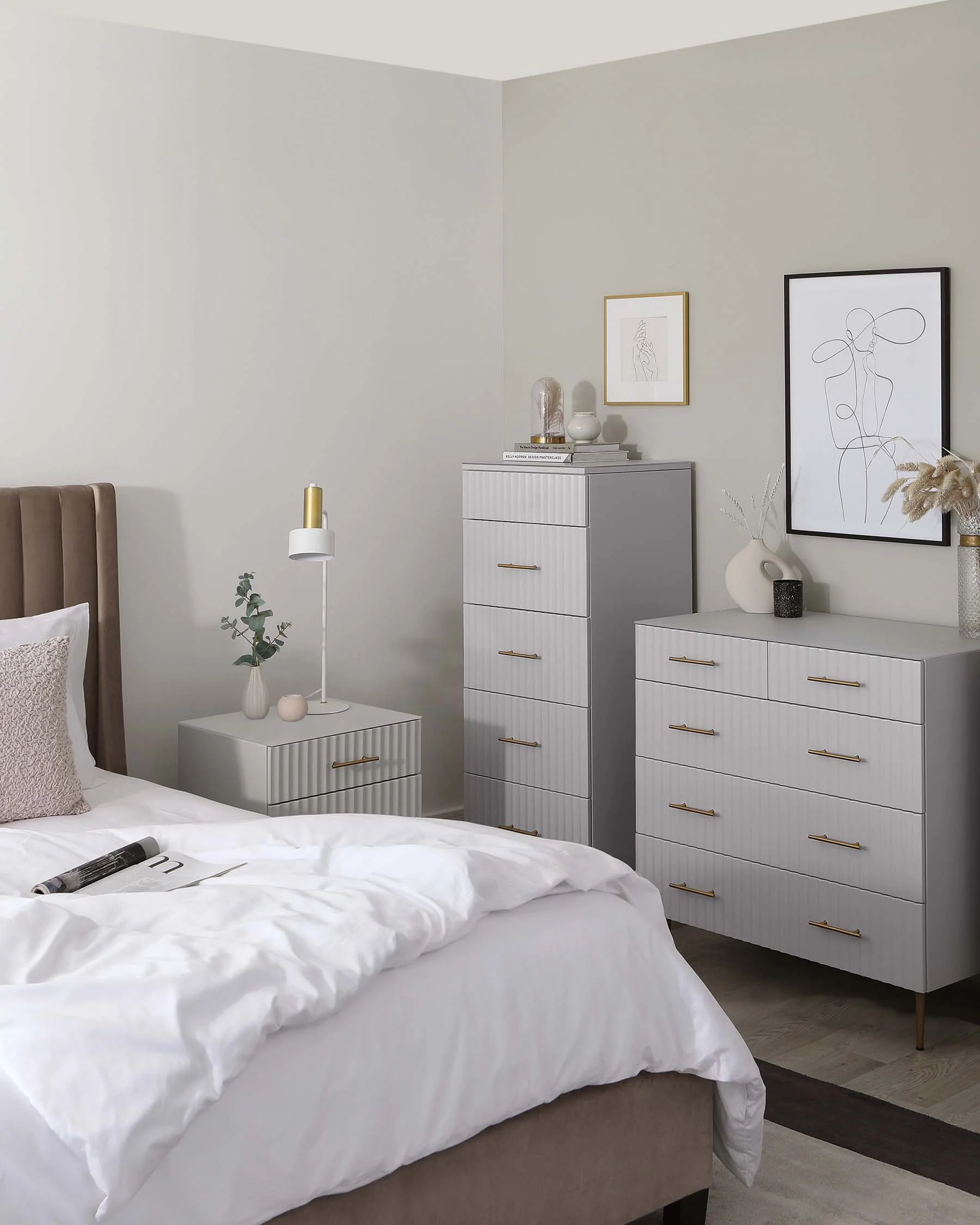 Albury light grey 2 drawer bedside table - Image 3