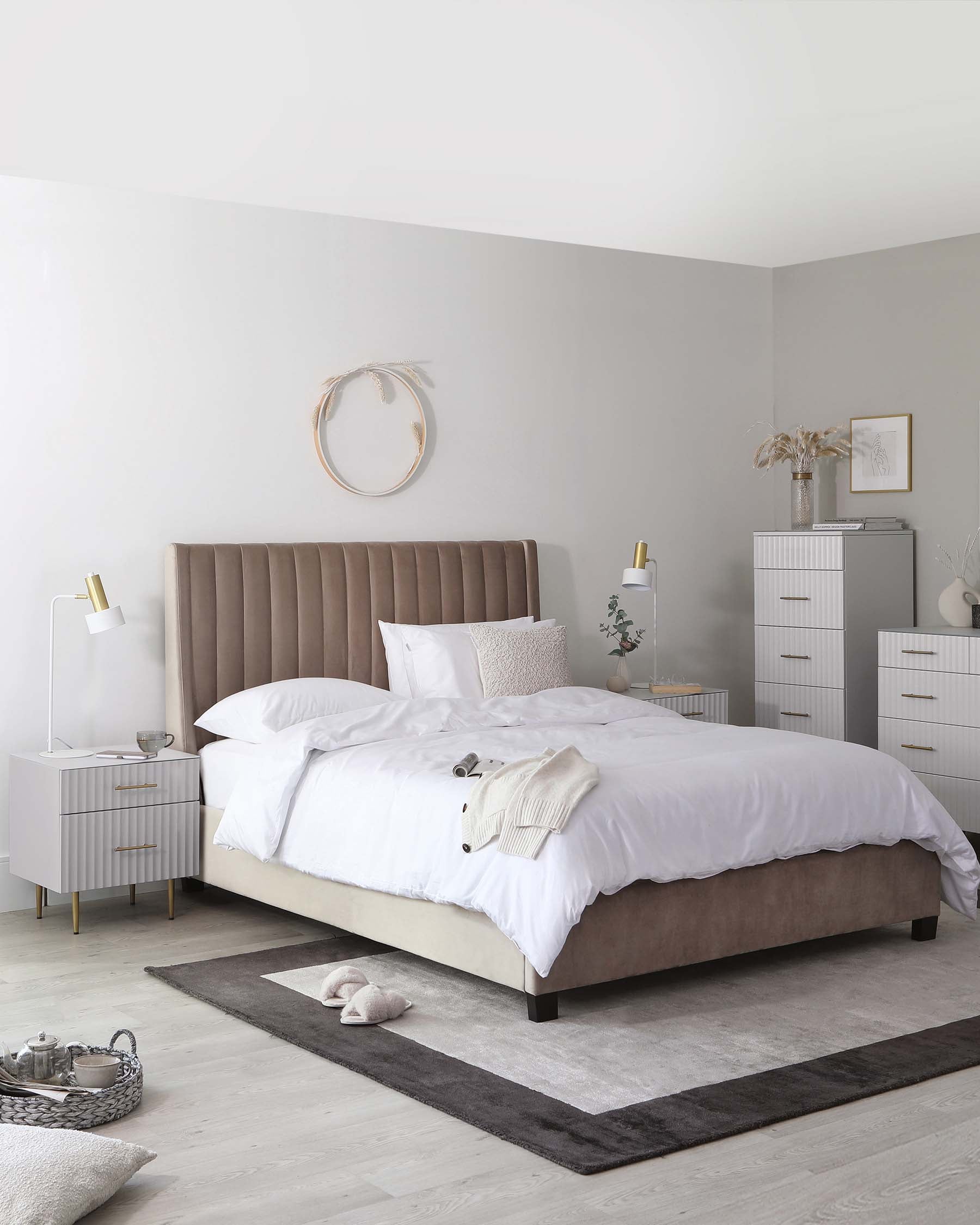 Albury light grey 2 drawer bedside table - Image 4