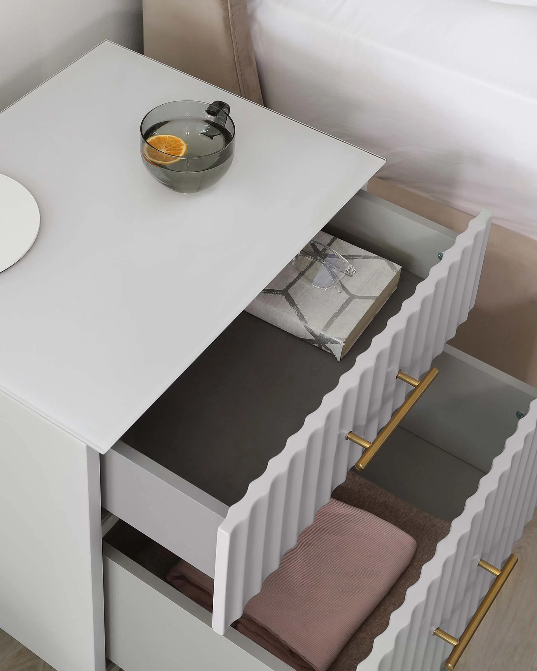 Albury light grey 2 drawer bedside table - Image 5