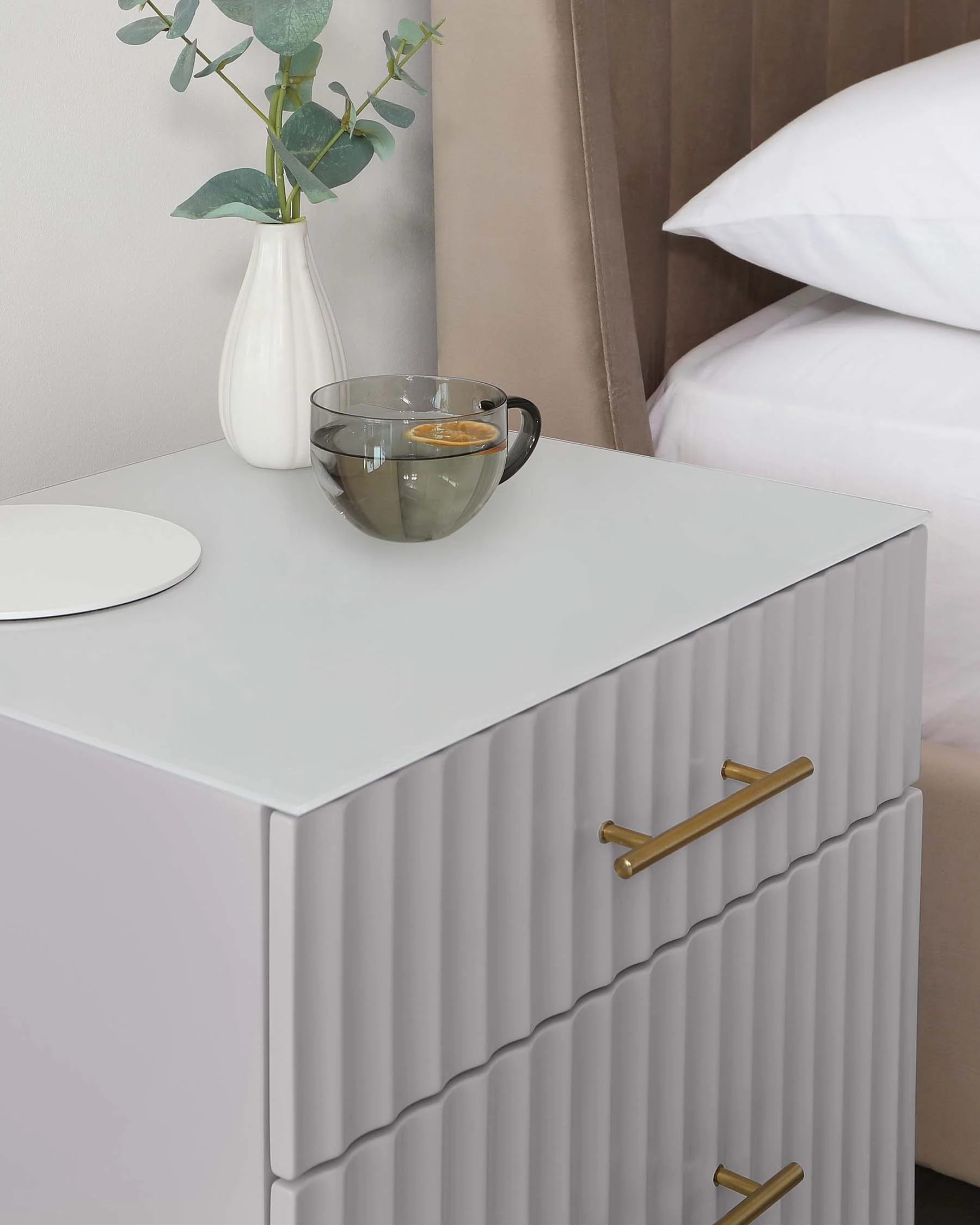 Albury light grey 2 drawer bedside table - Image 7
