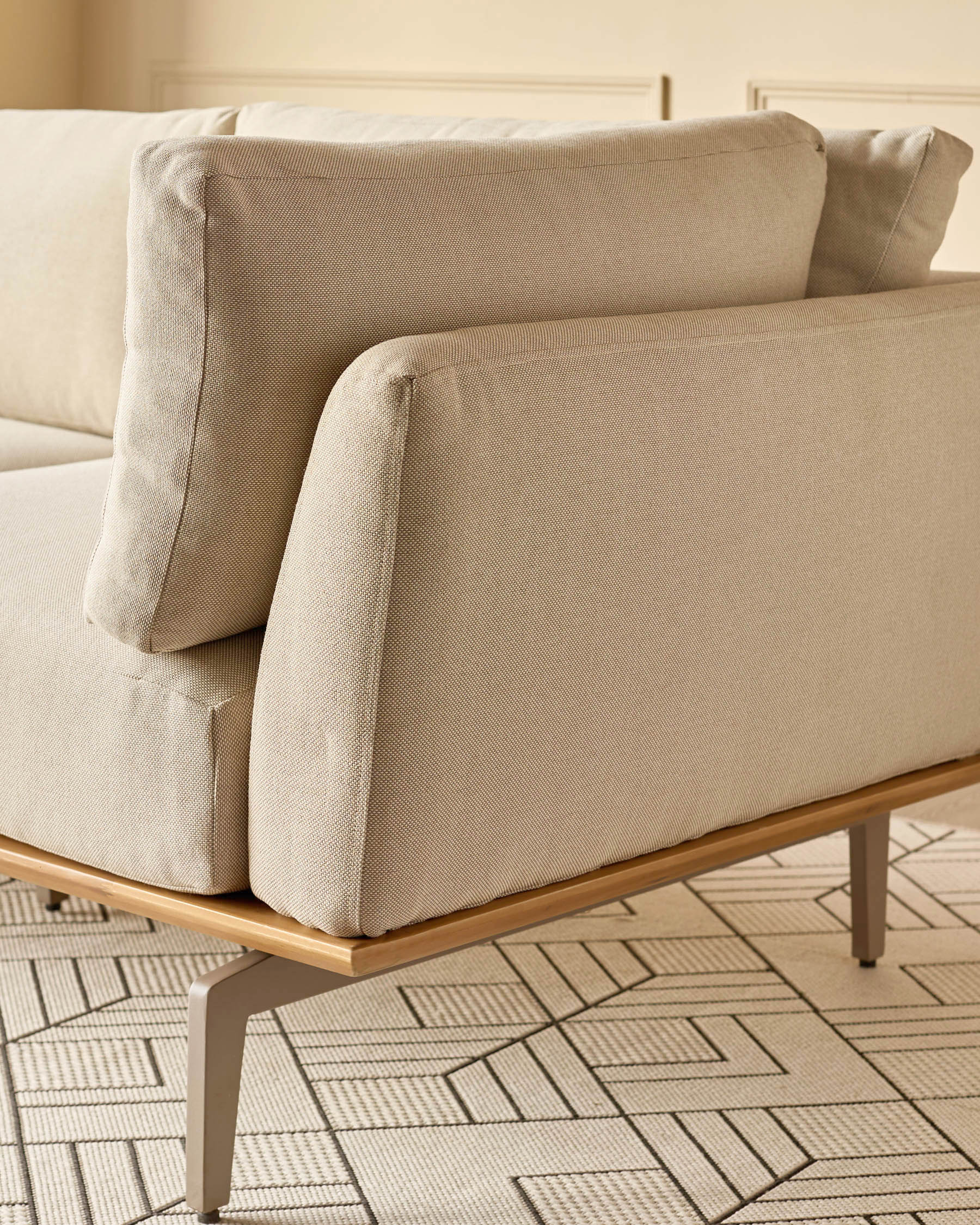 Alvaro natural garden left hand corner bench with coffee table set - Image 13