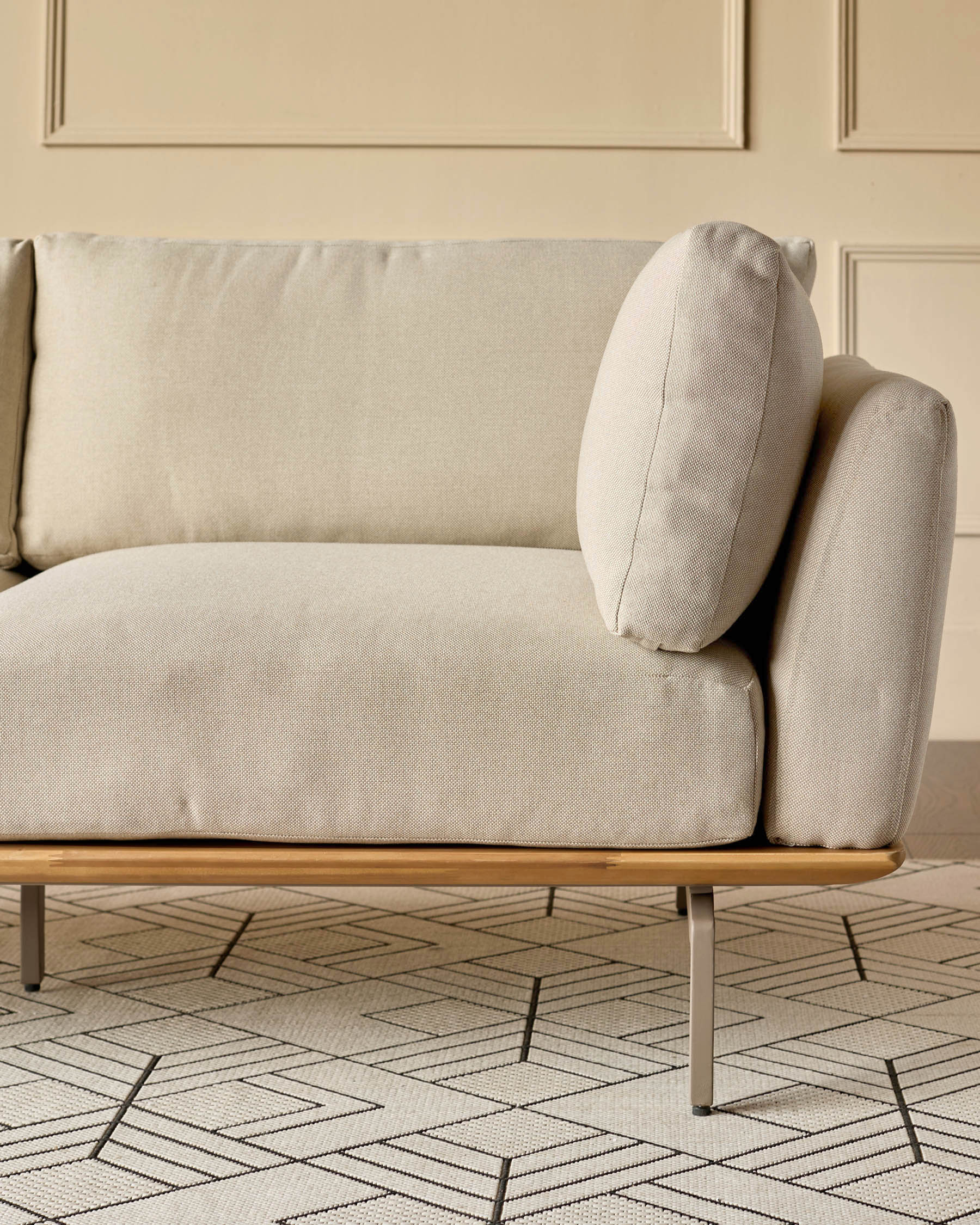Alvaro natural garden left hand corner bench with coffee table set - Image 8