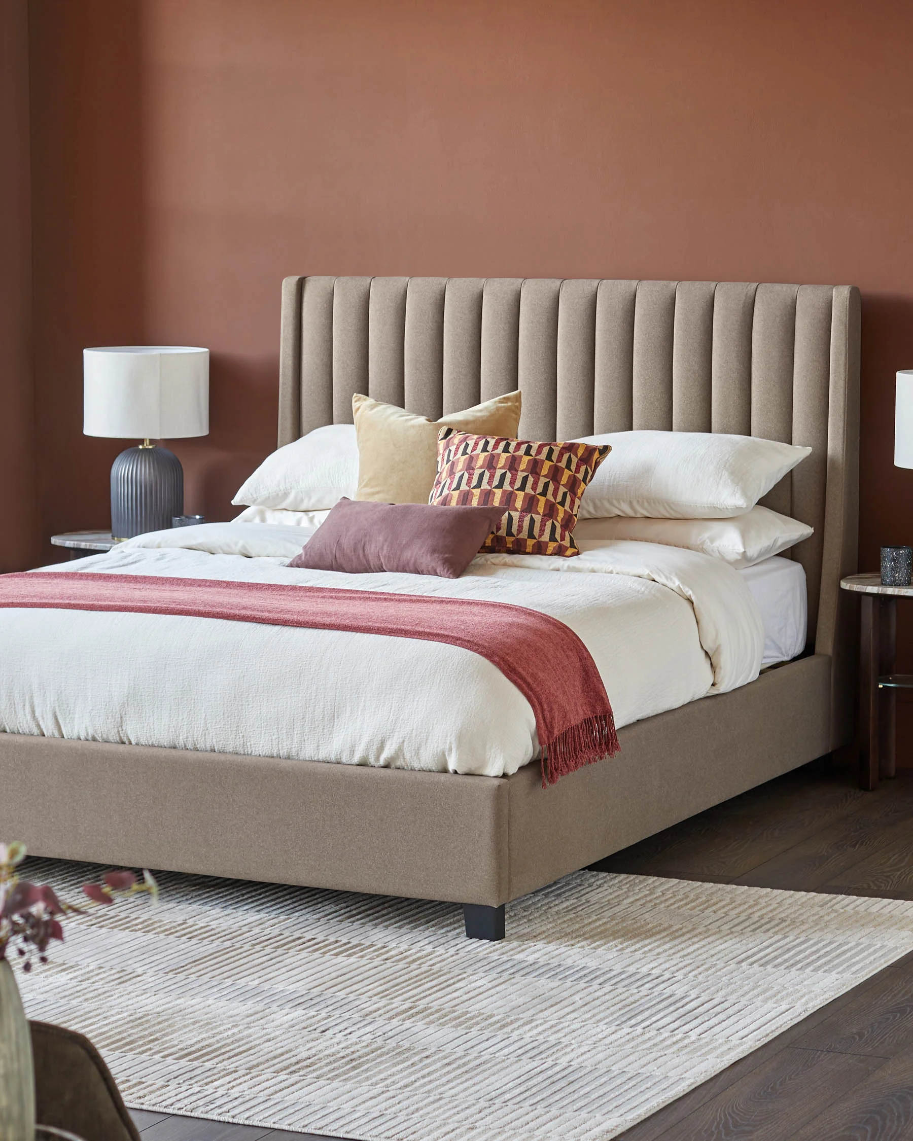 Amalfi mocha fabric double ottoman storage bed