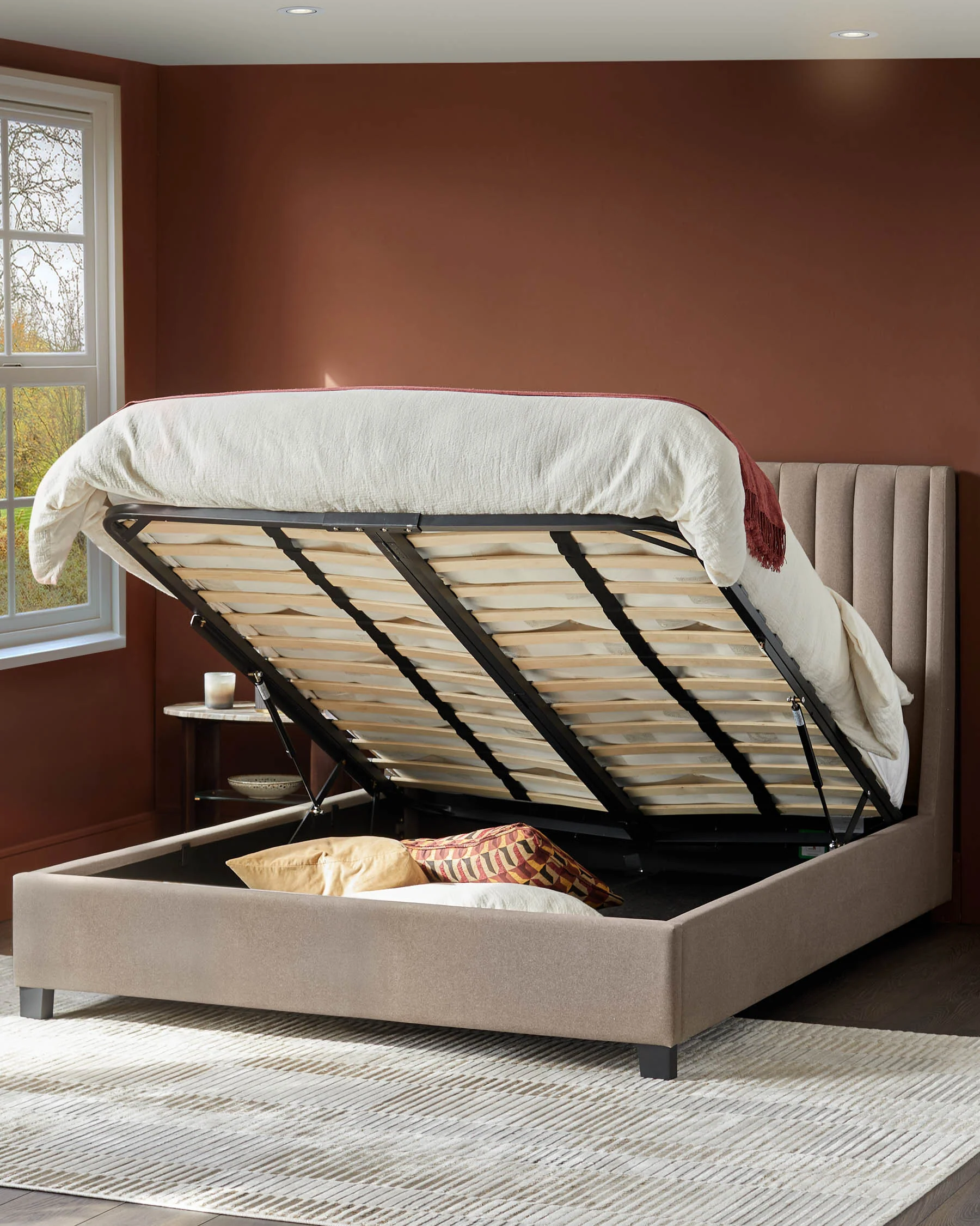 Amalfi mocha fabric double ottoman storage bed - Image 3
