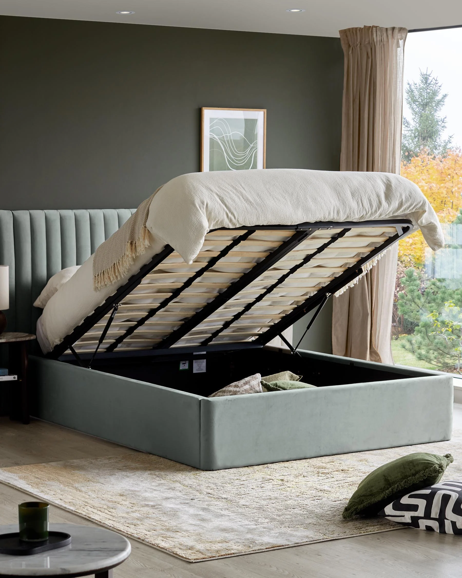 Amalfi Luxe sage green velvet king size ottoman storage bed - Image 3