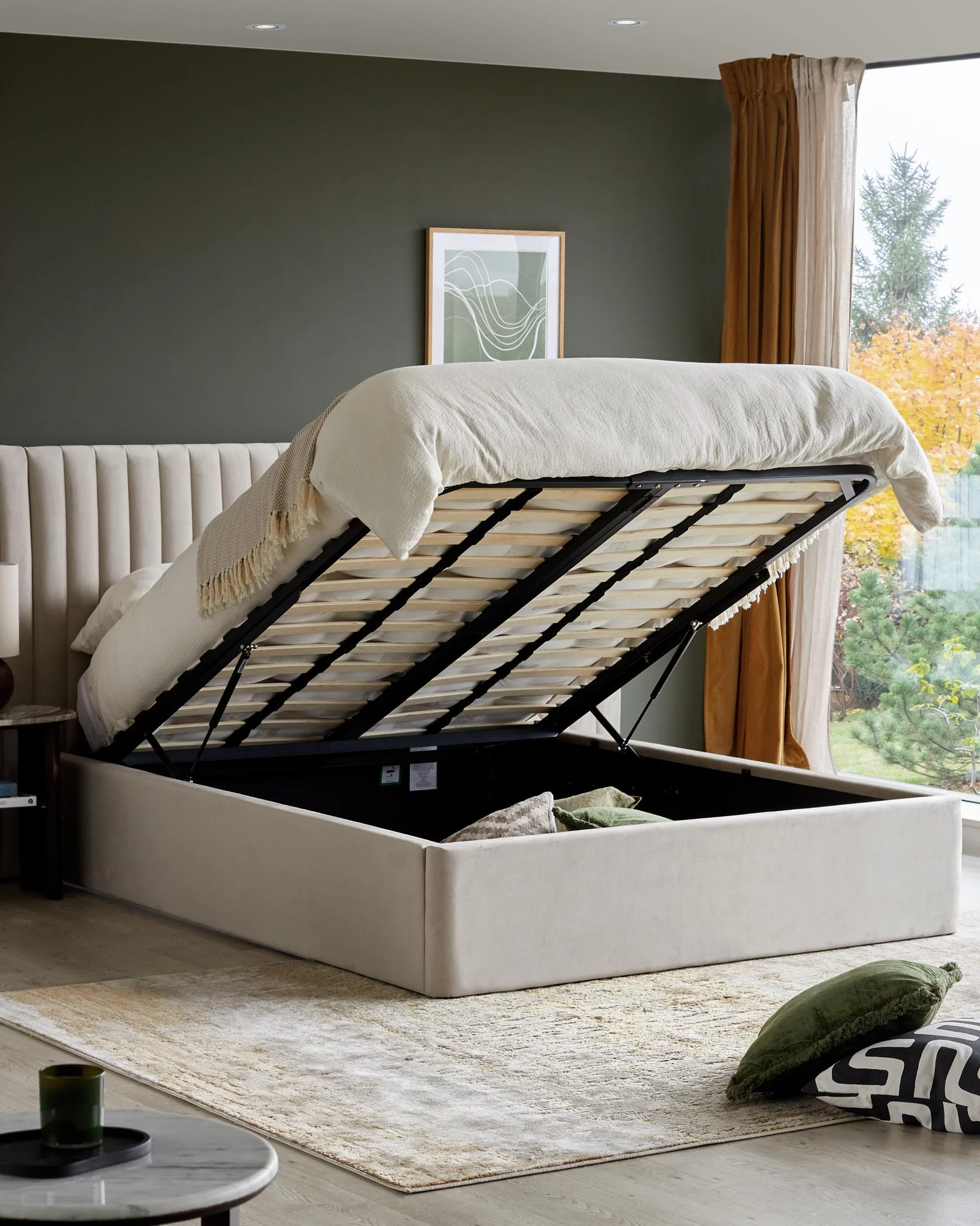 Amalfi Luxe Champagne Velvet King Size Ottoman Storage Bed - Image 3