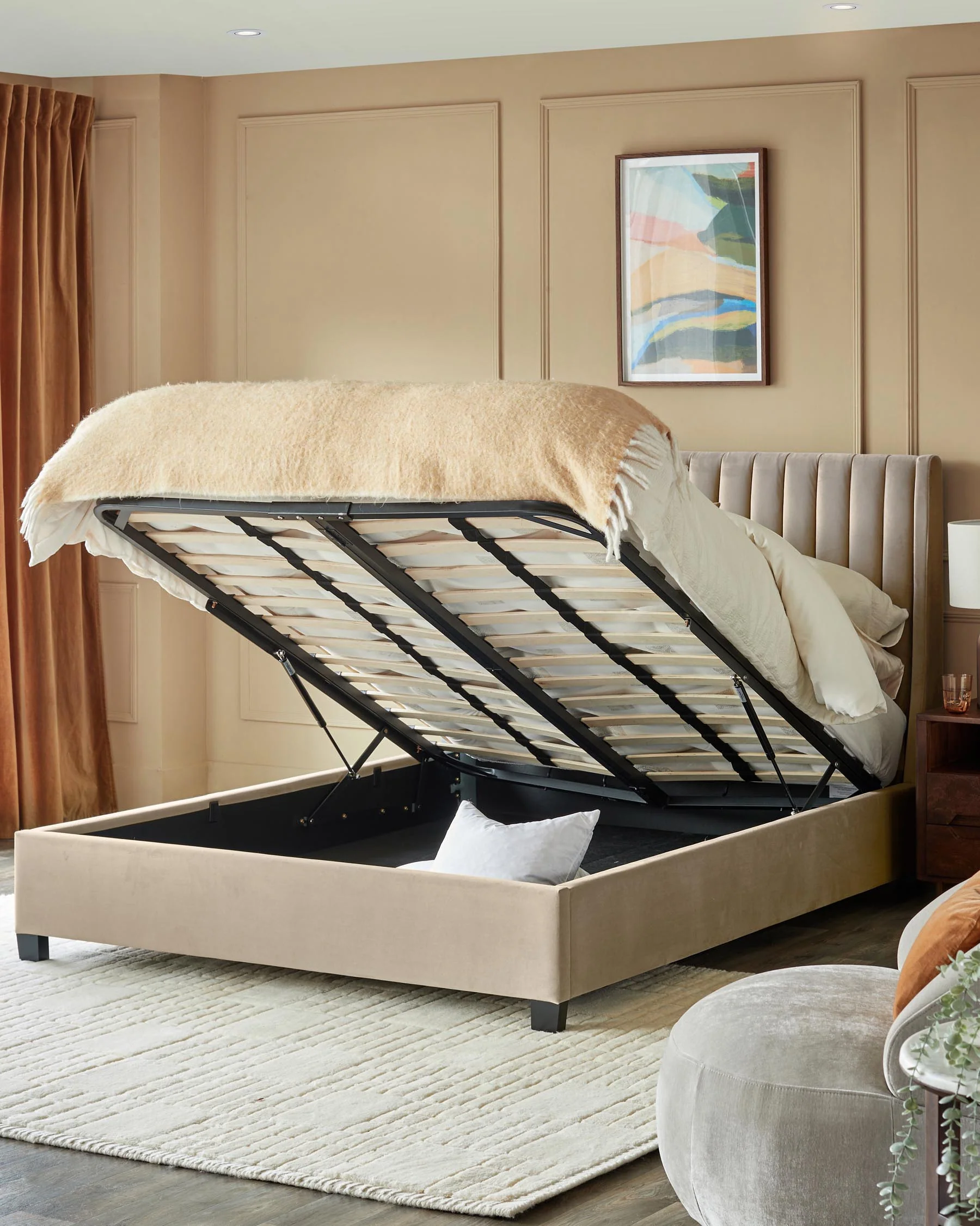 Amalfi Champagne Velvet Double Ottoman Storage Bed - Image 3