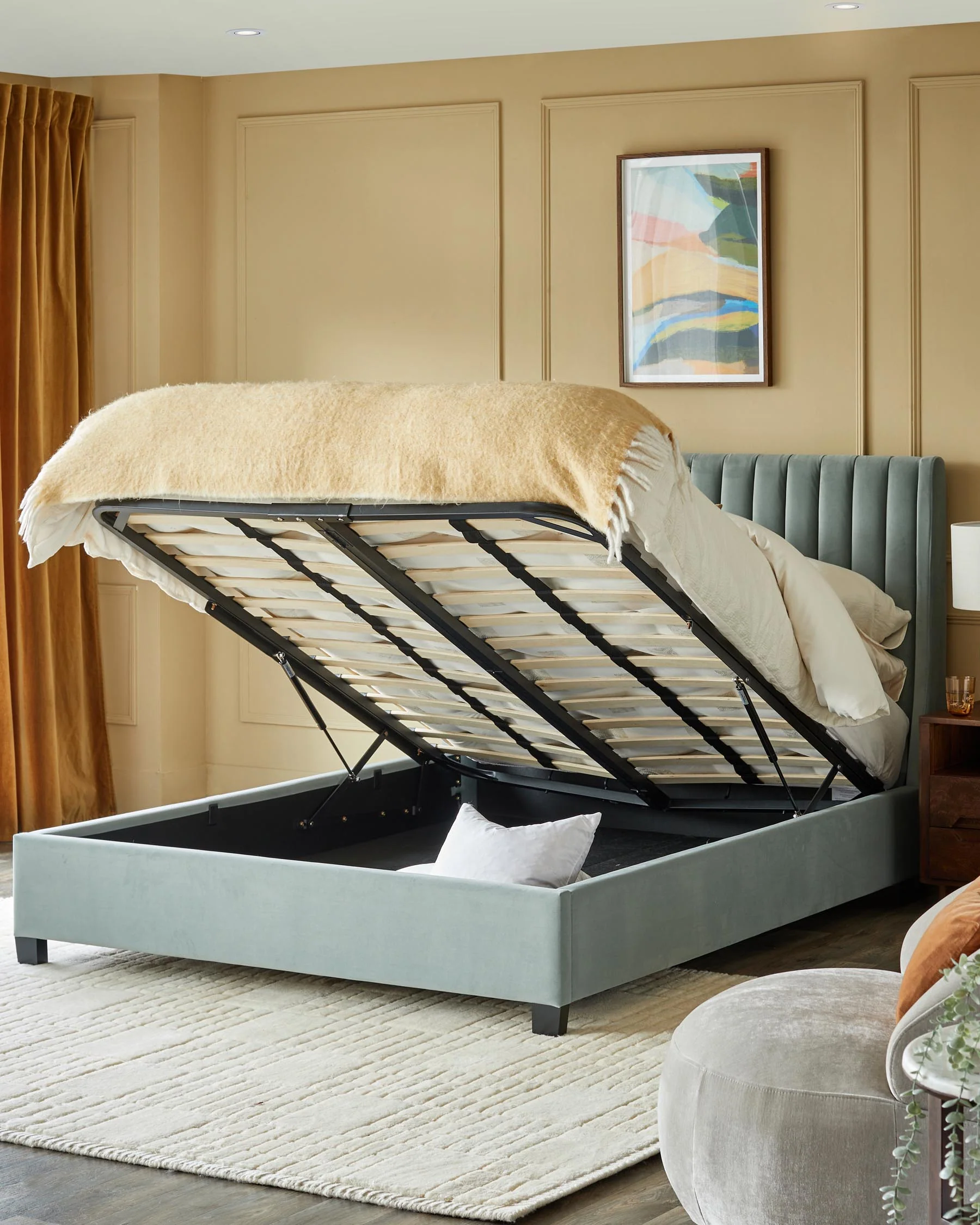 Amalfi Sage Green Velvet Double Ottoman Storage Bed - Image 3