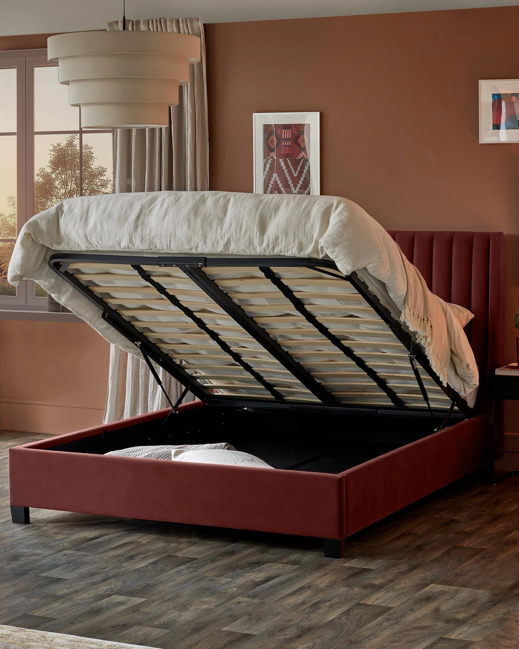 Amalfi toffee red velvet king size ottoman storage bed - Image 5