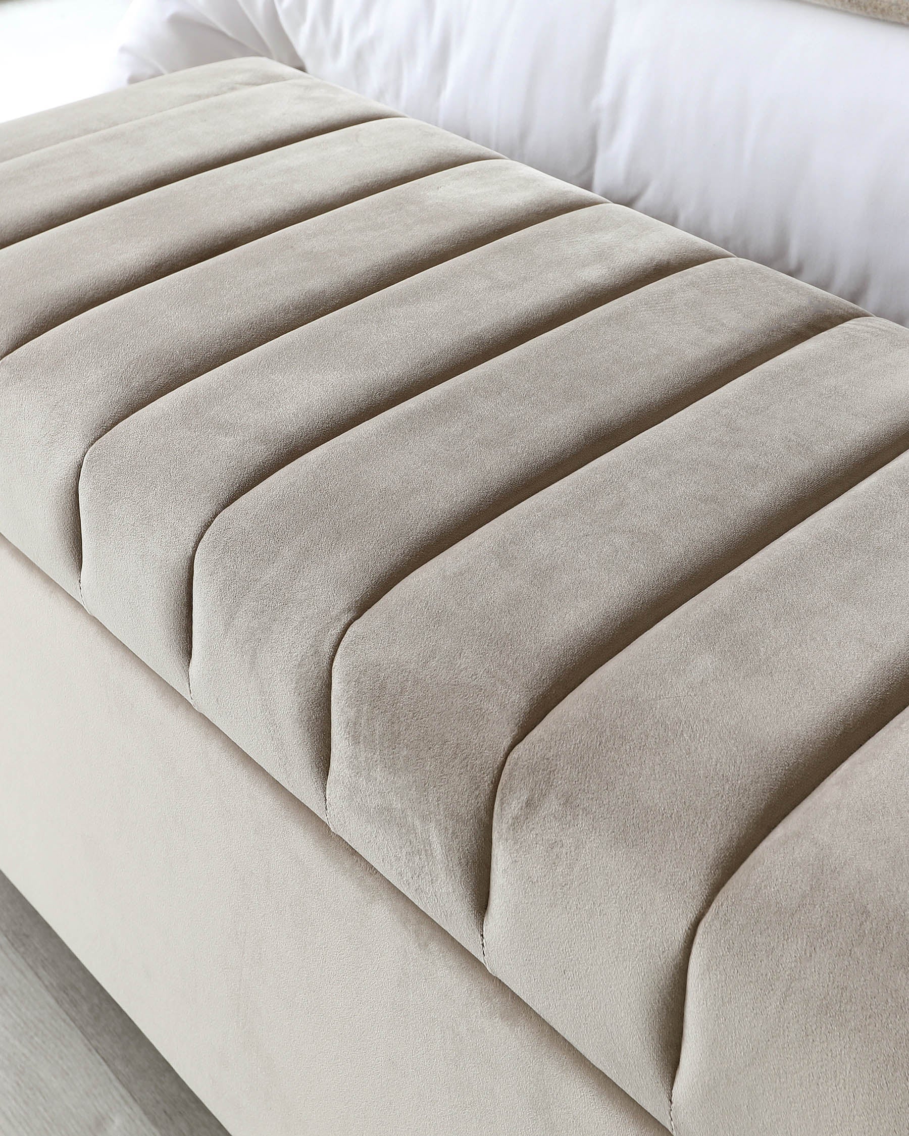 Amalfi Champagne Velvet And Brushed Steel Ottoman Storage Bench - Image 4
