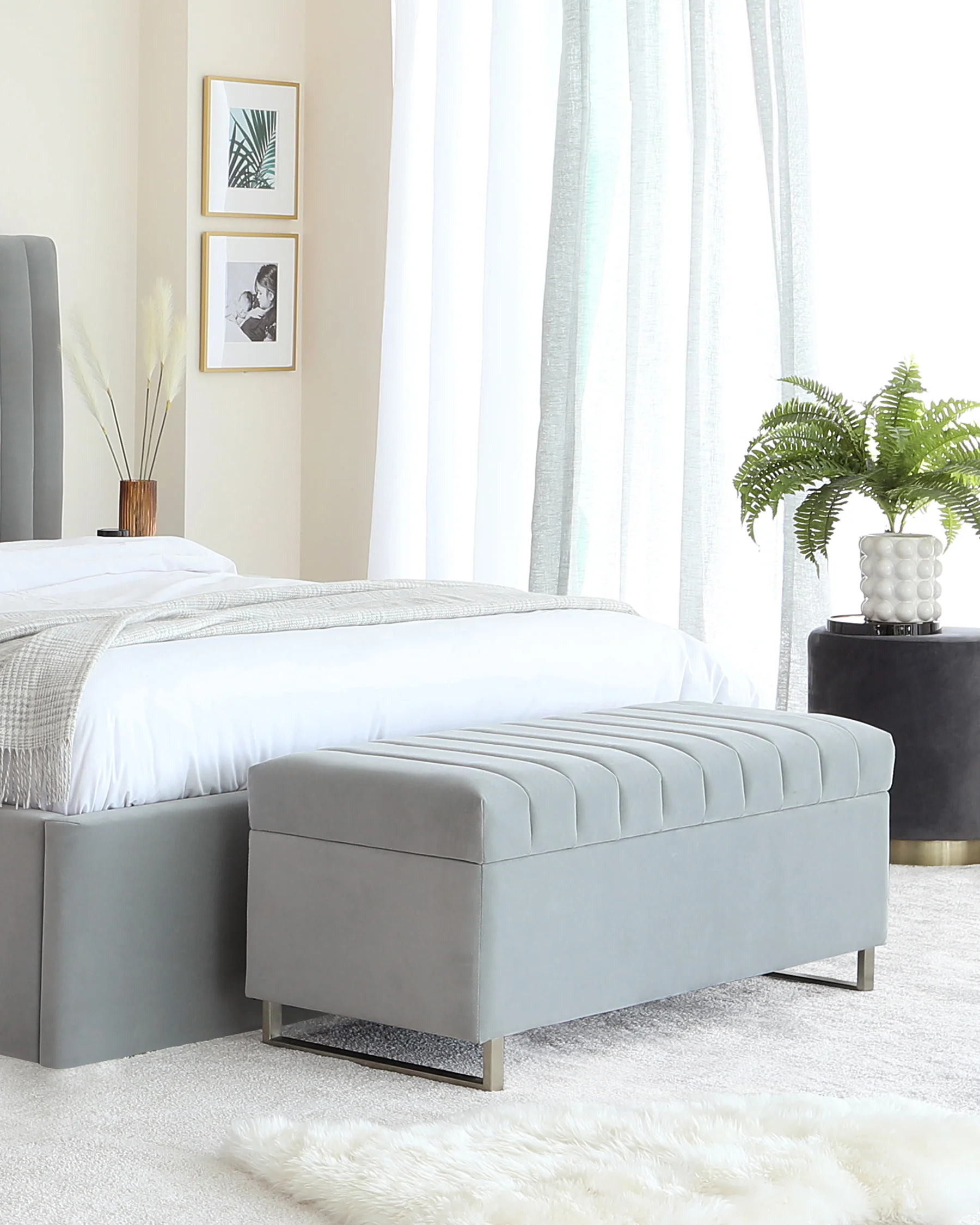 Amalfi light grey velvet ottoman storage bench - Image 3
