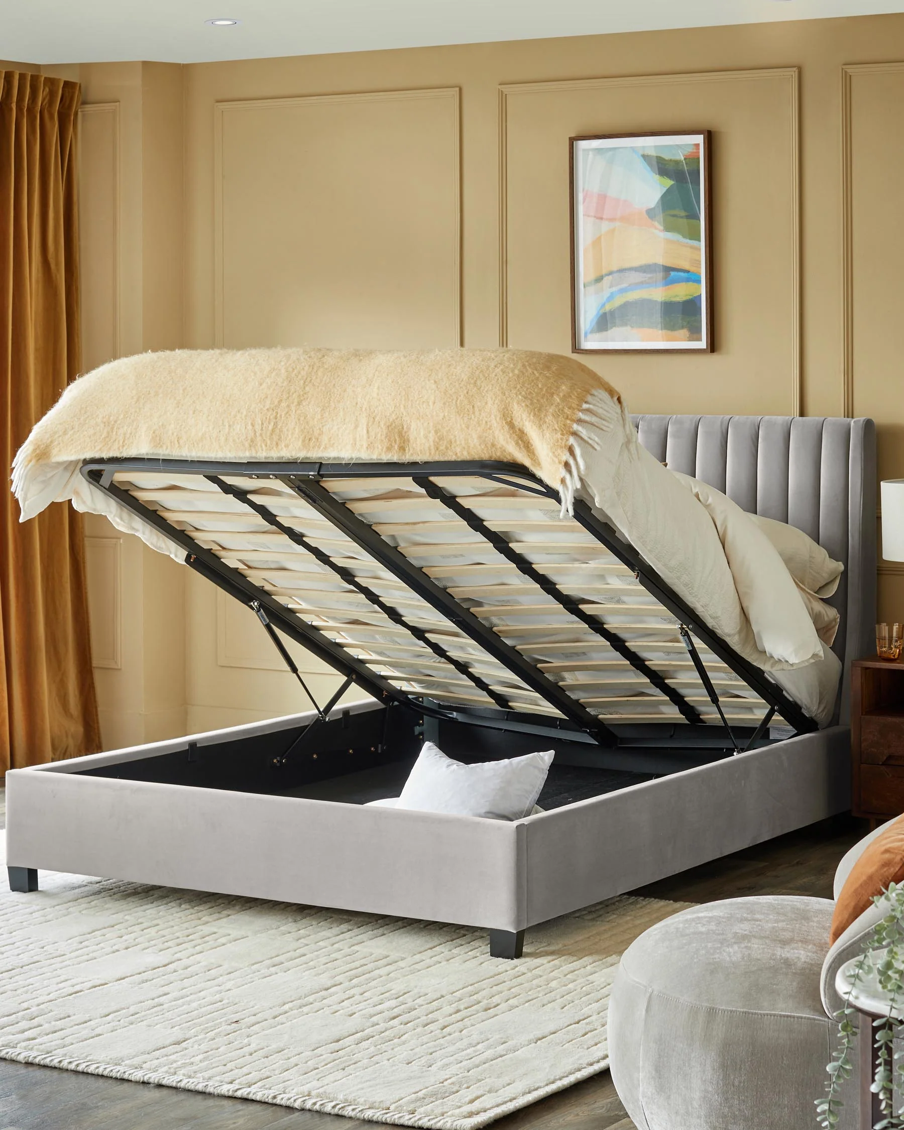 Amalfi Light Grey Velvet Super King Size Ottoman Storage Bed - Image 3
