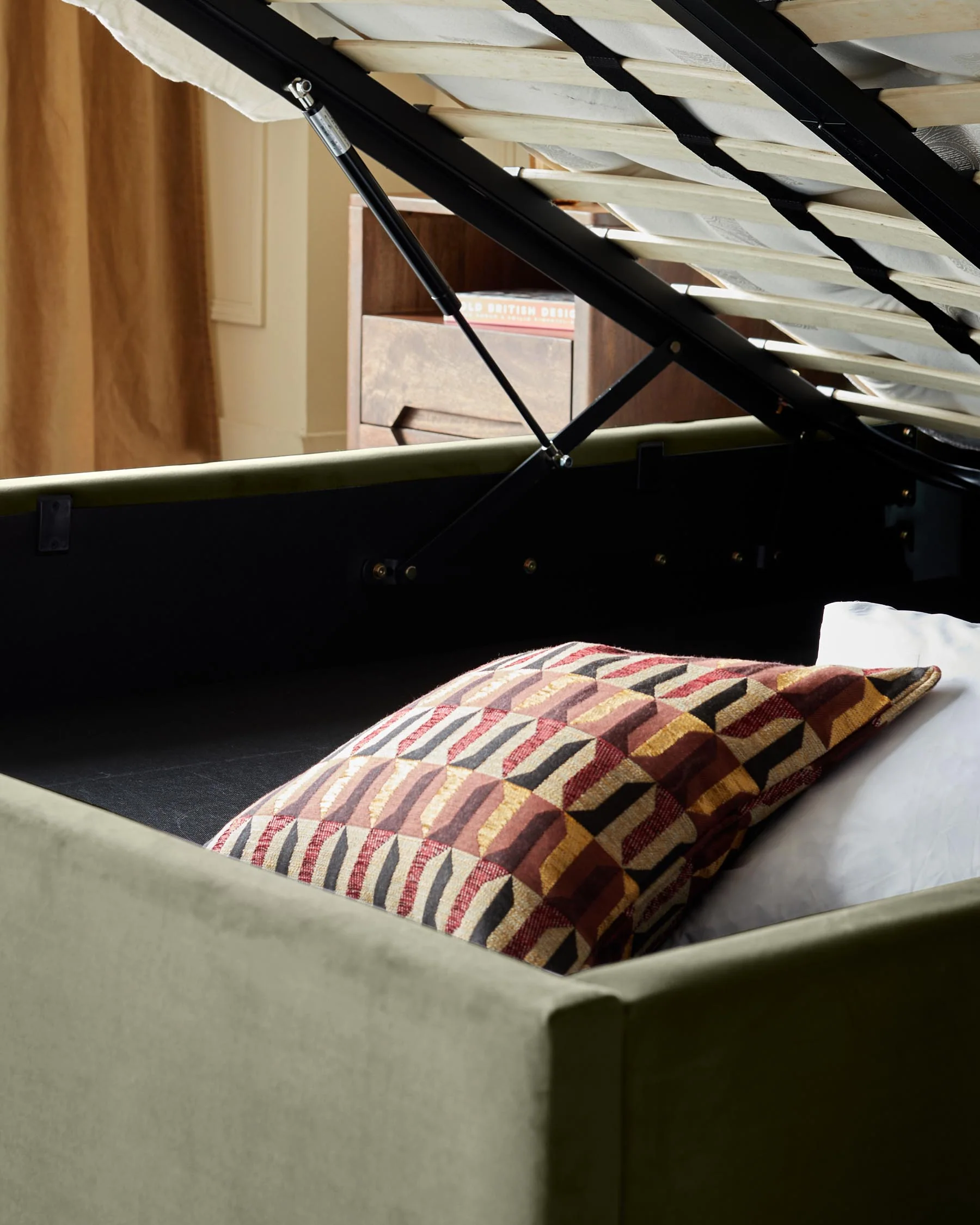 Amalfi olive green velvet double ottoman storage bed - Image 8