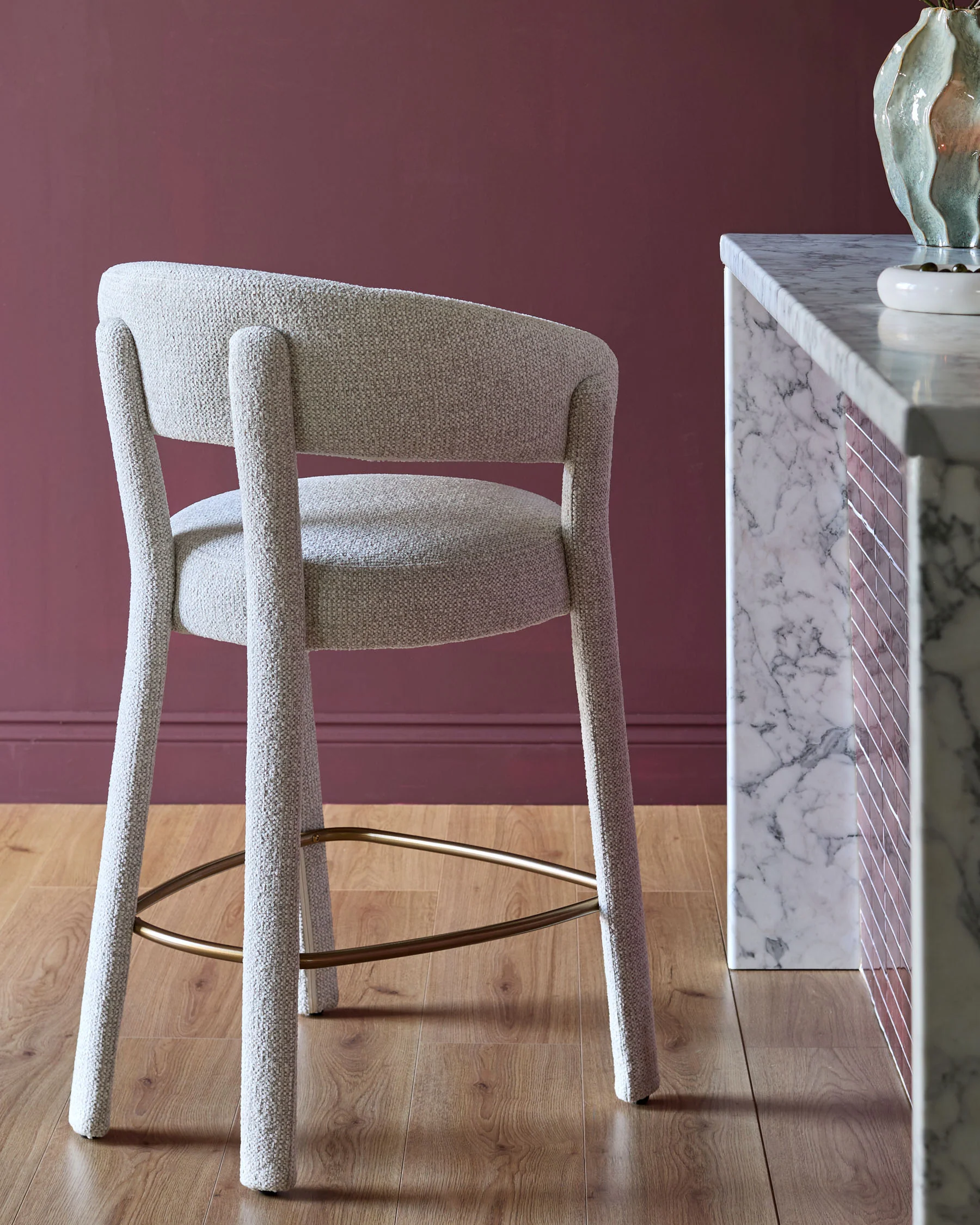 Anya natural chenille brushed bronze bar stool - Image 3