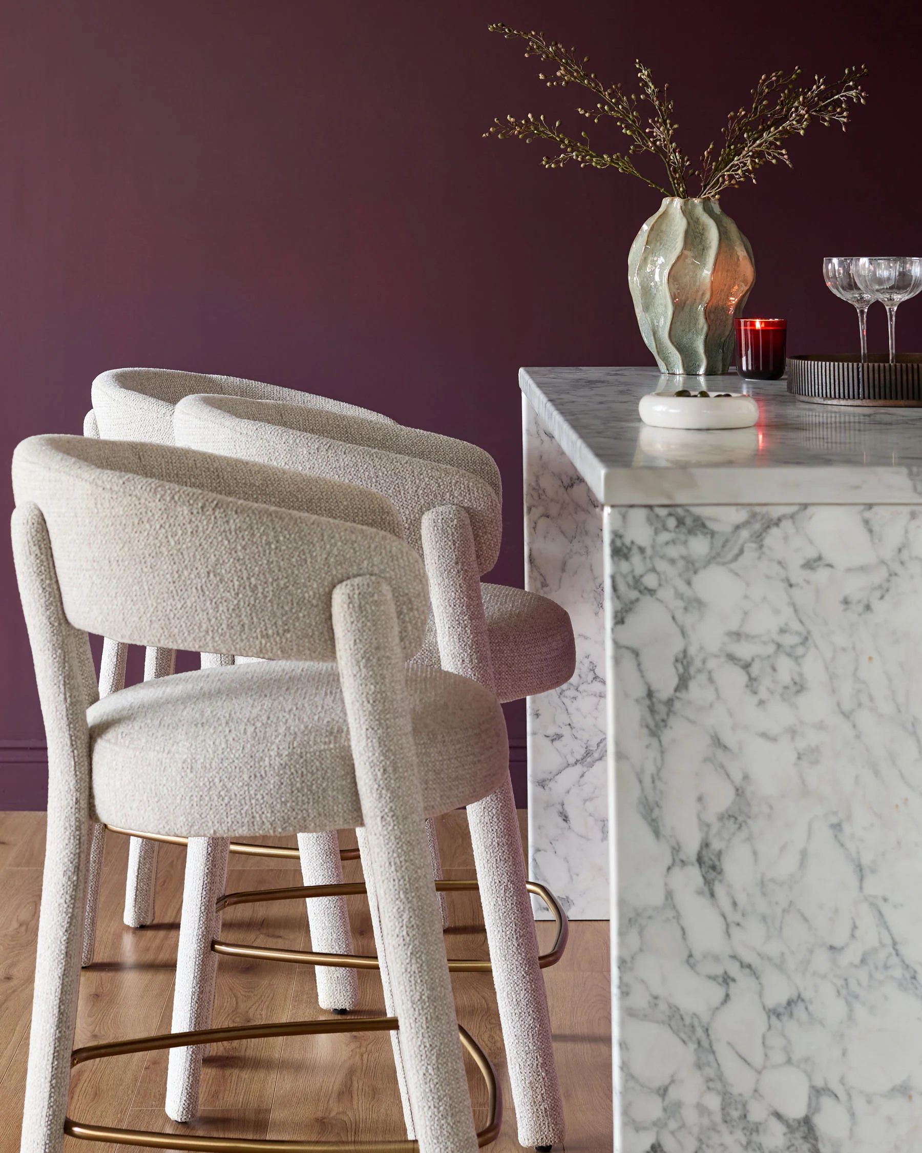 Anya natural chenille brushed bronze bar stool - Image 4
