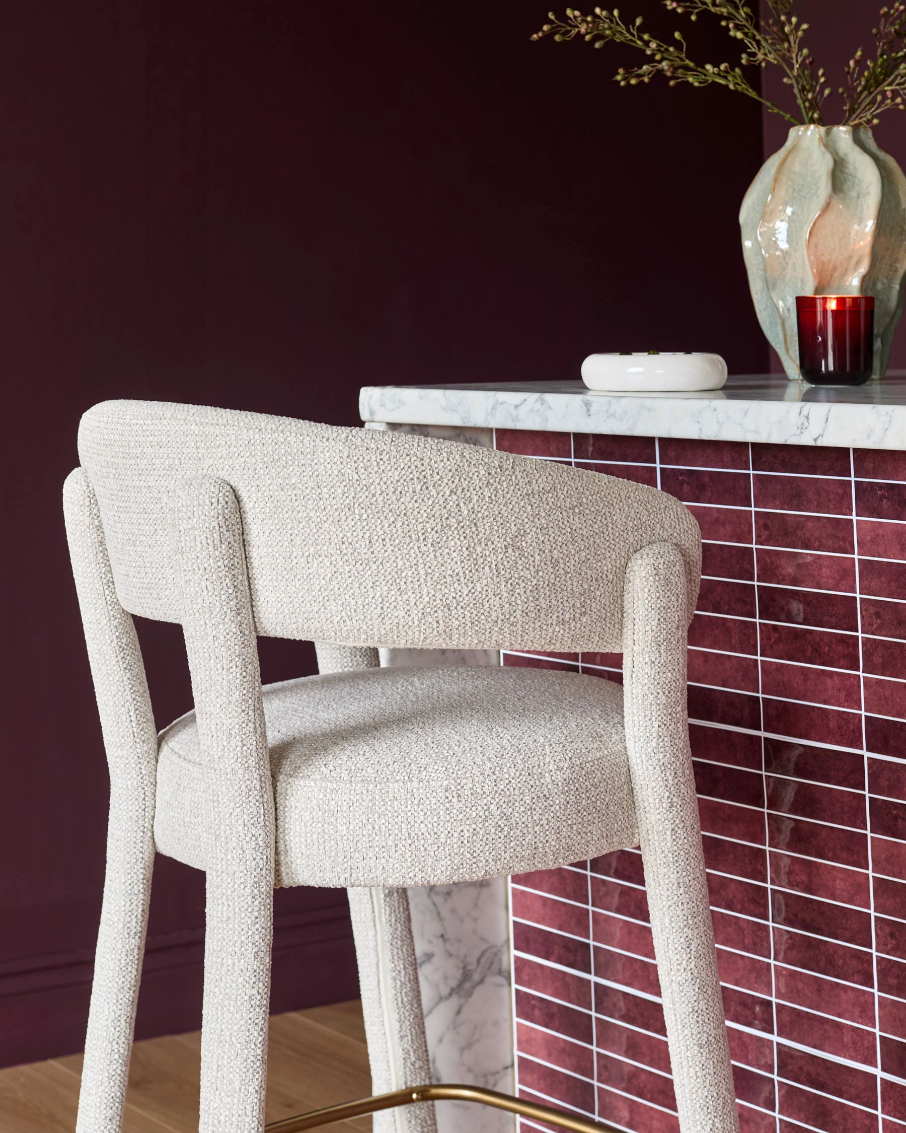 Anya natural chenille brushed bronze bar stool - Image 9