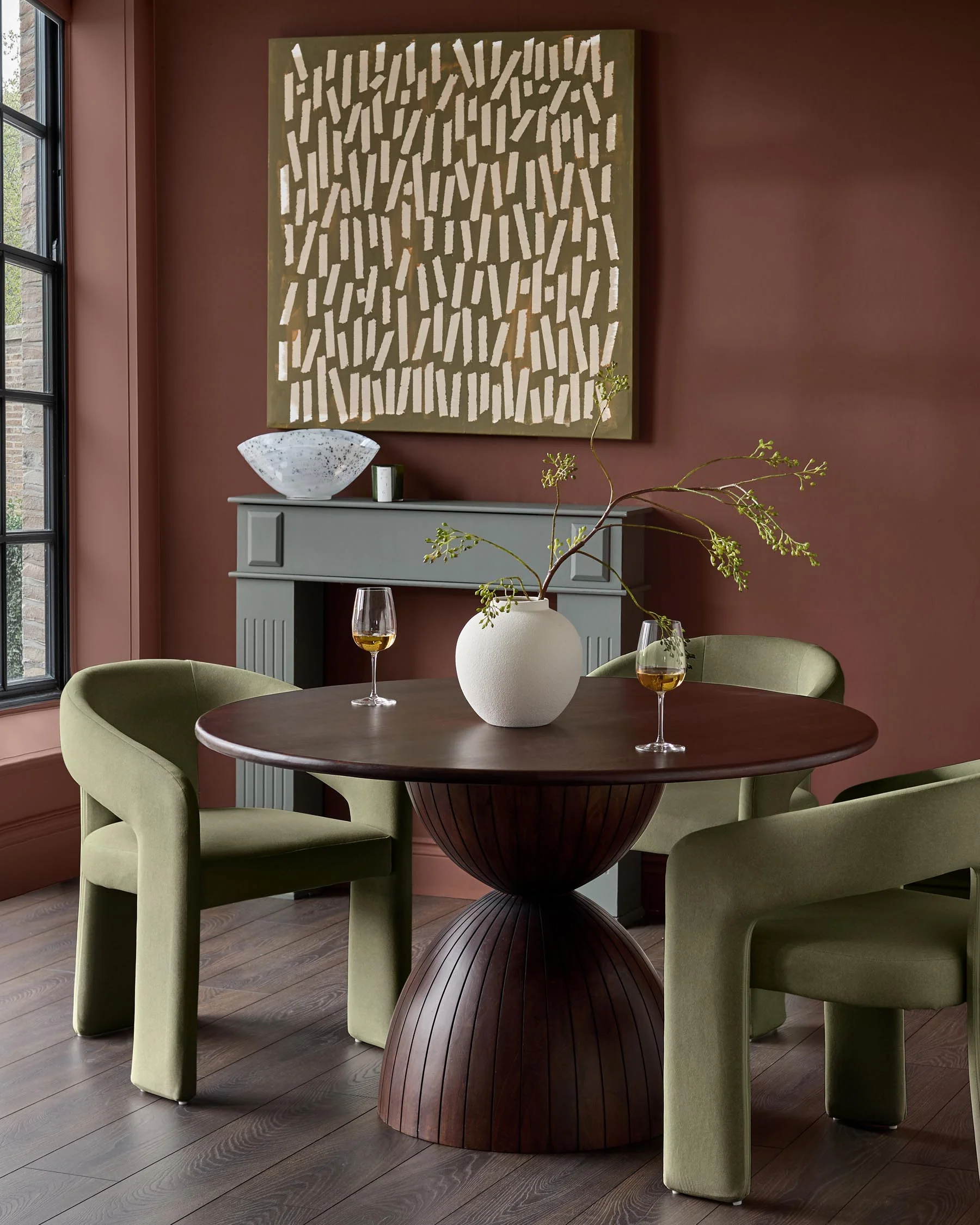 Asher olive green plush fabric dining chair - Image 2