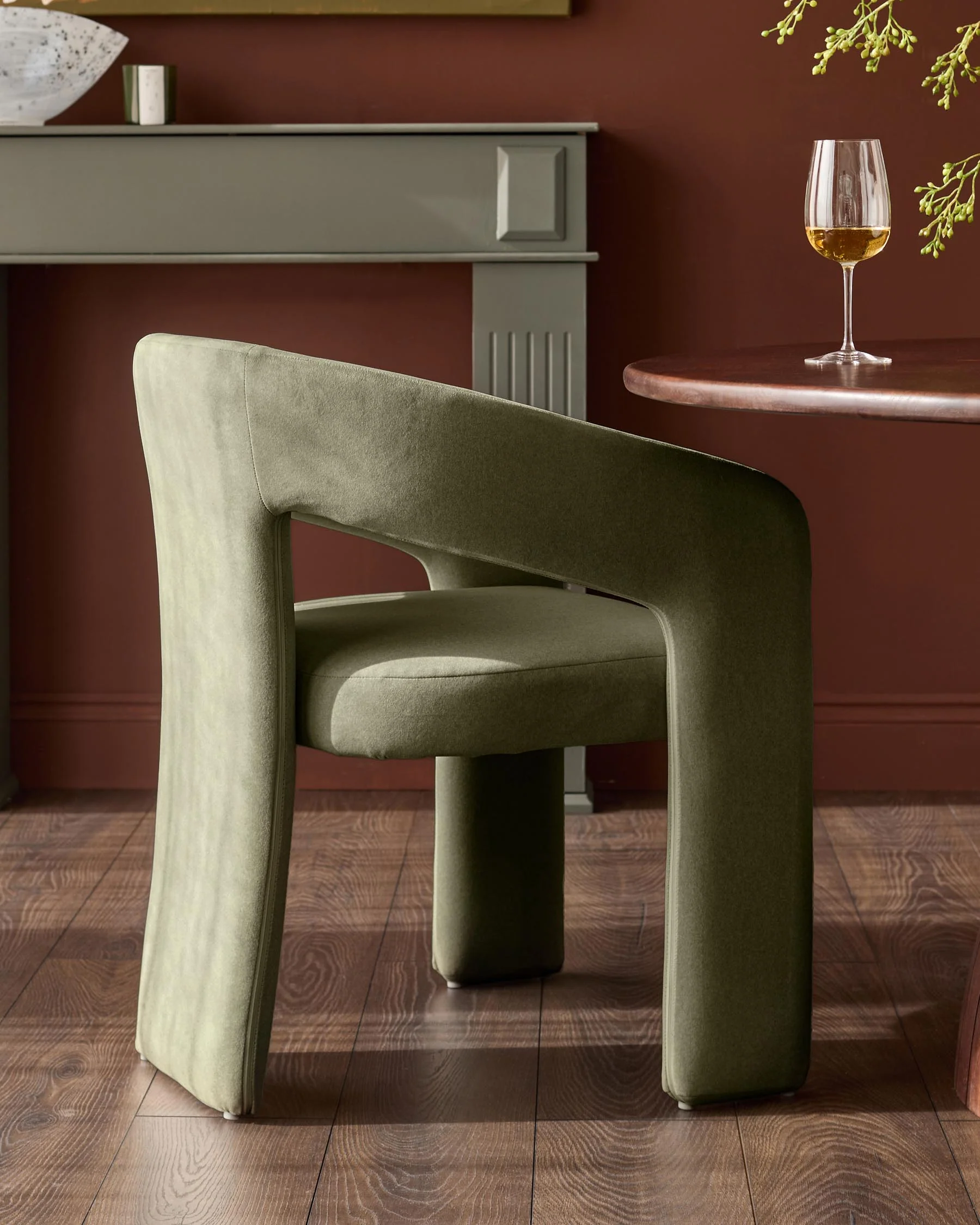 Asher olive green plush fabric dining chair - Image 3