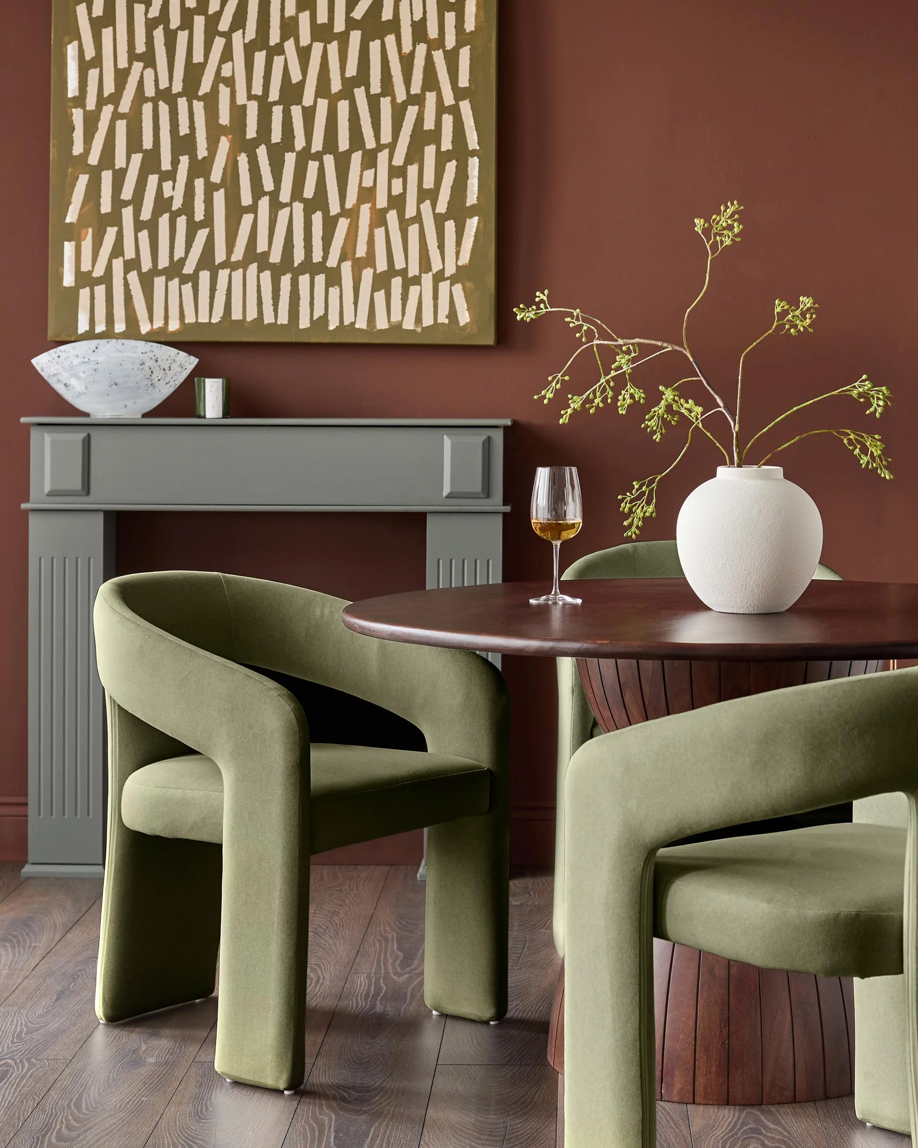 Asher olive green plush fabric dining chair - Image 4