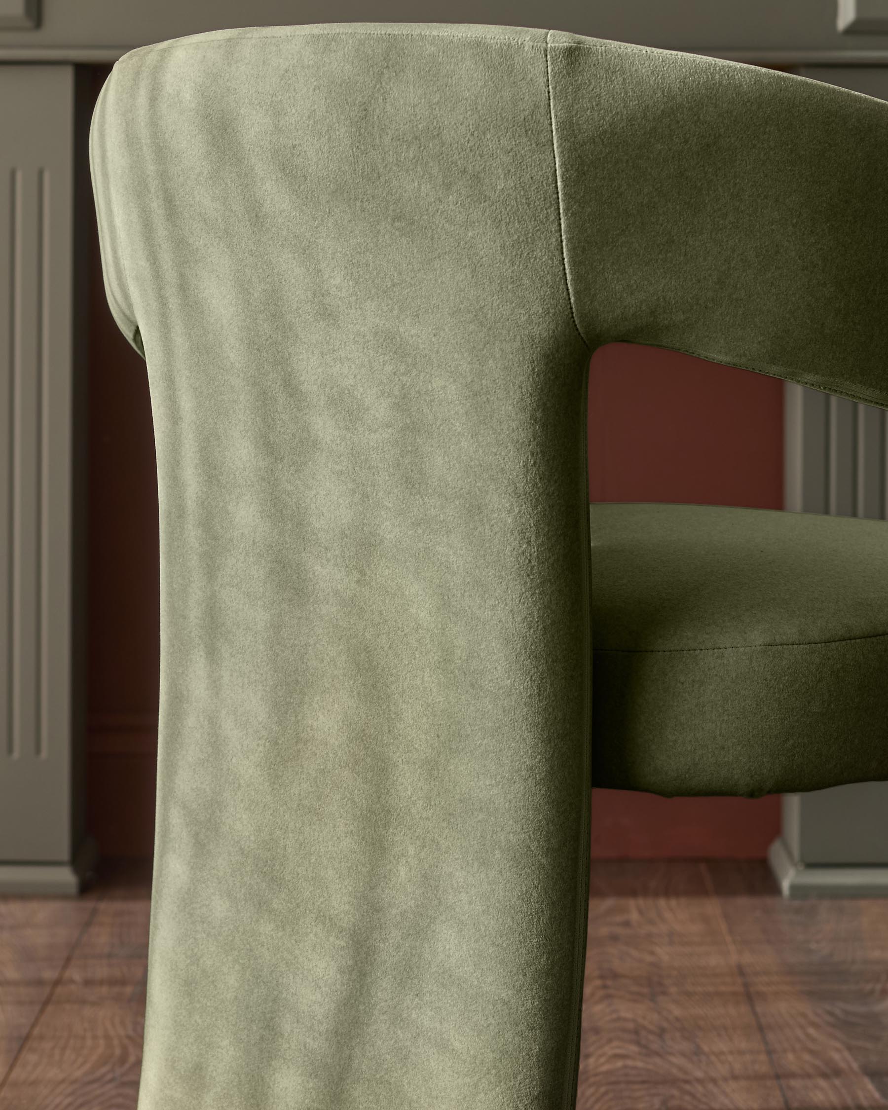Asher olive green plush fabric dining chair - Image 5
