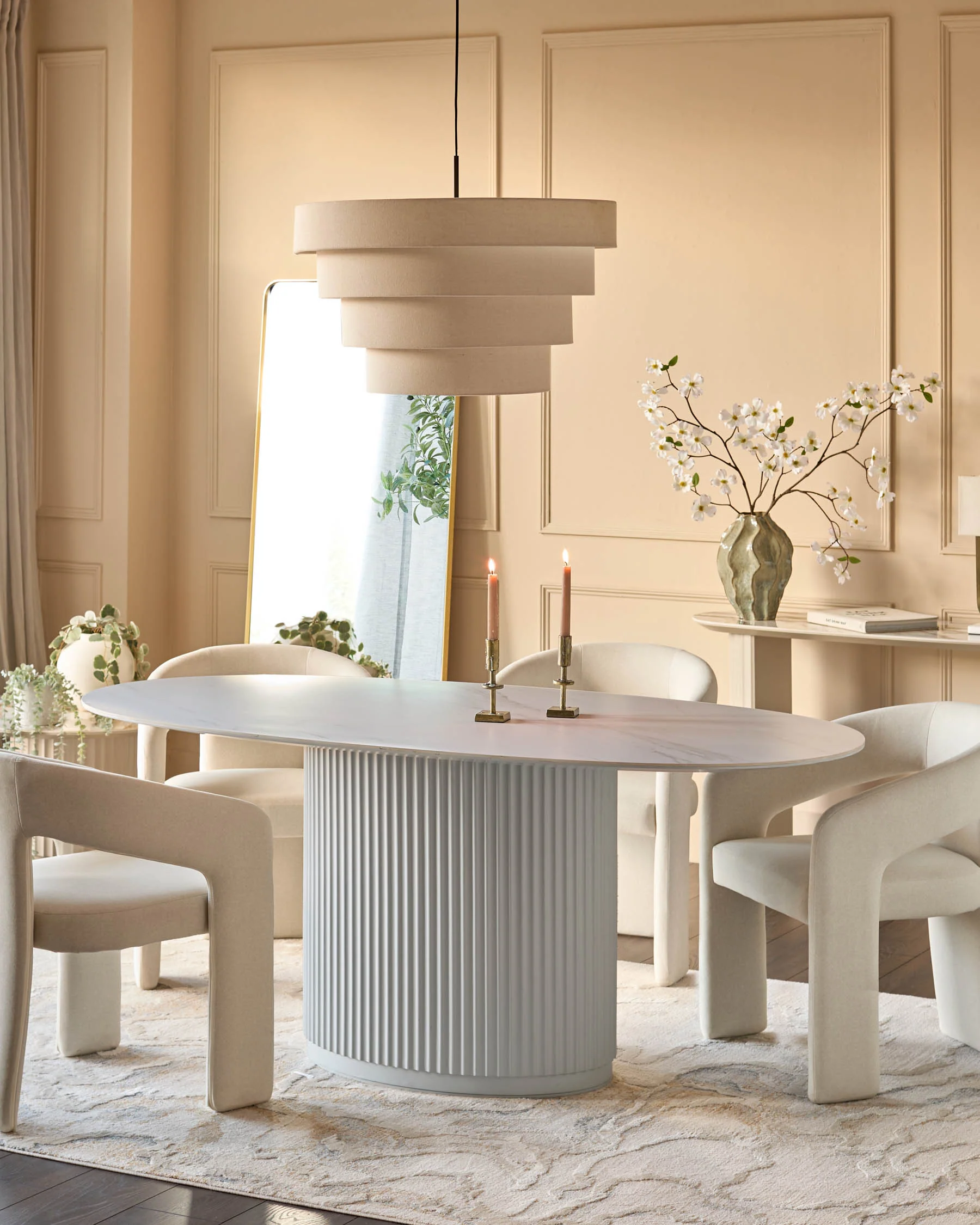 Austin White Marbled Ceramic Fluted 6 Seater Dining Table - Image 2