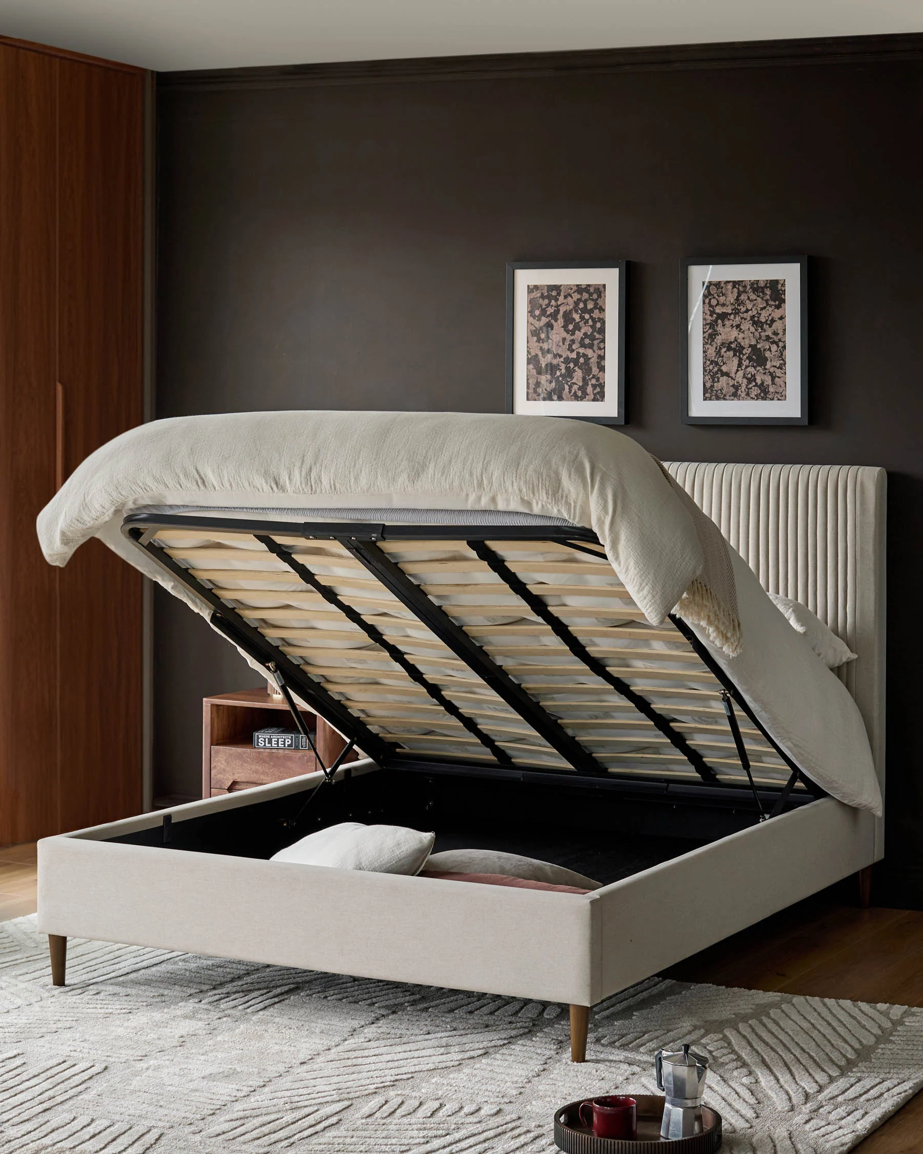 Avery Cream Fabric Double Ottoman Storage Bed - Image 3