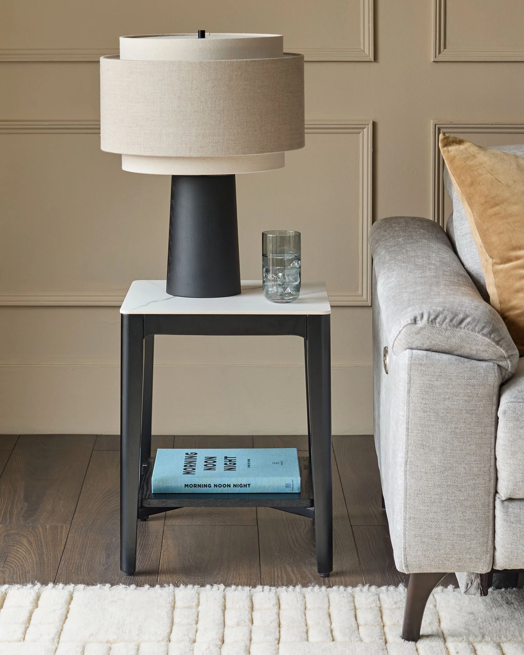 Banks White Marbled Ceramic With Black Wood Side Table - Image 4
