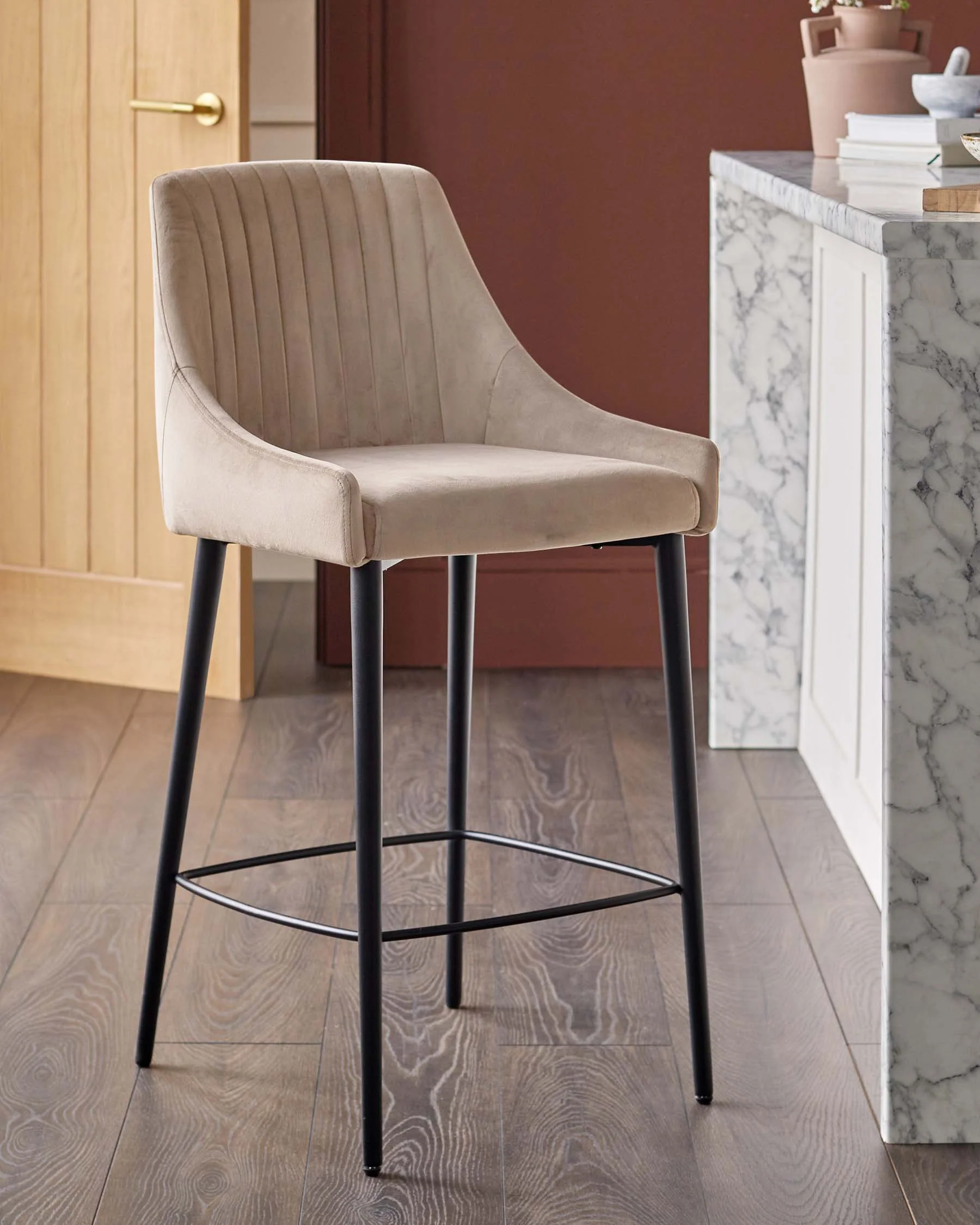 Blakely champagne velvet bar stool