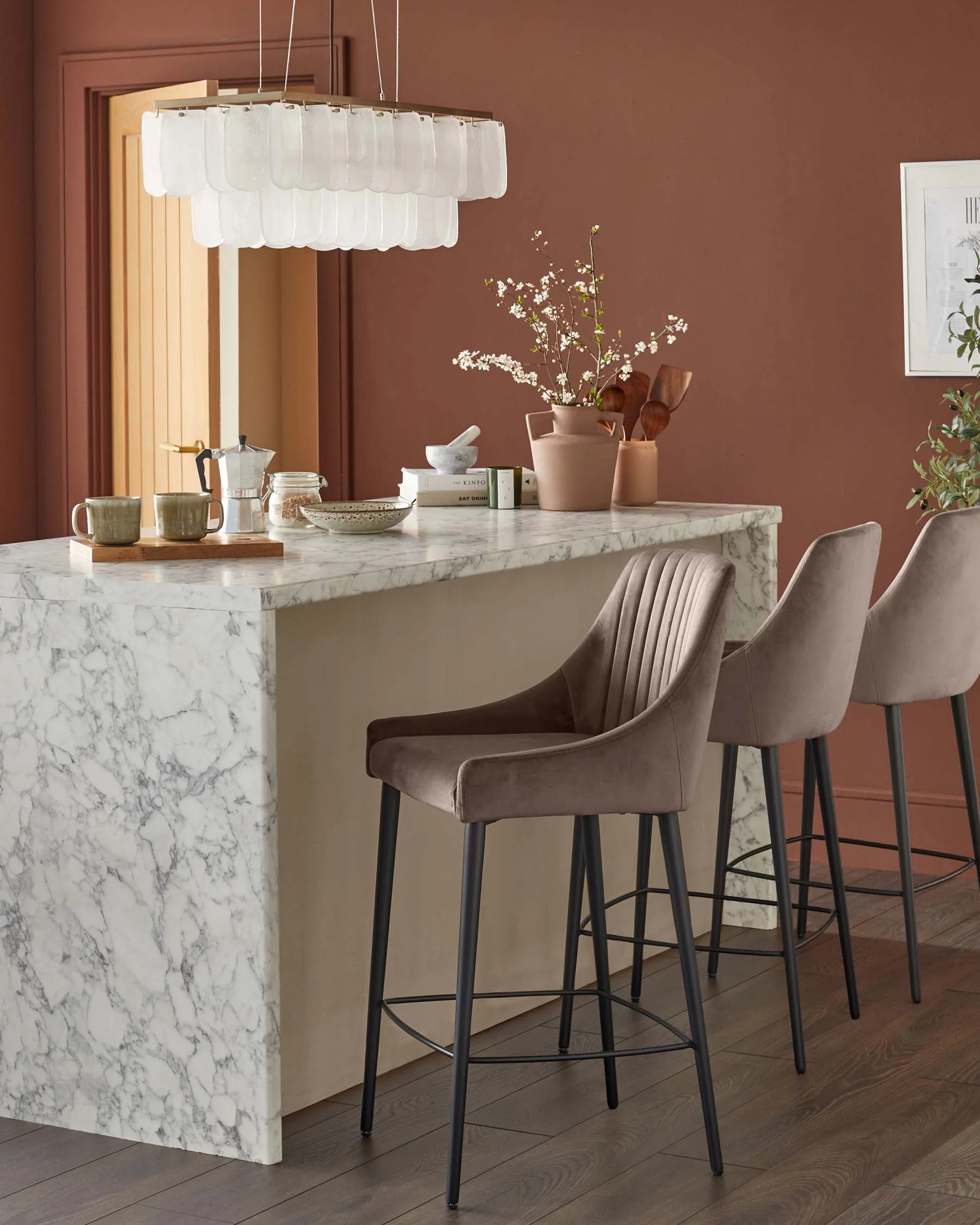 Blakely mocha velvet bar stool - Image 3