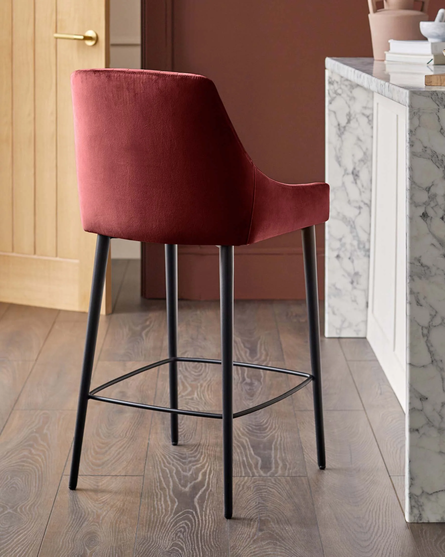 Blakely toffee red velvet bar stool - Image 3
