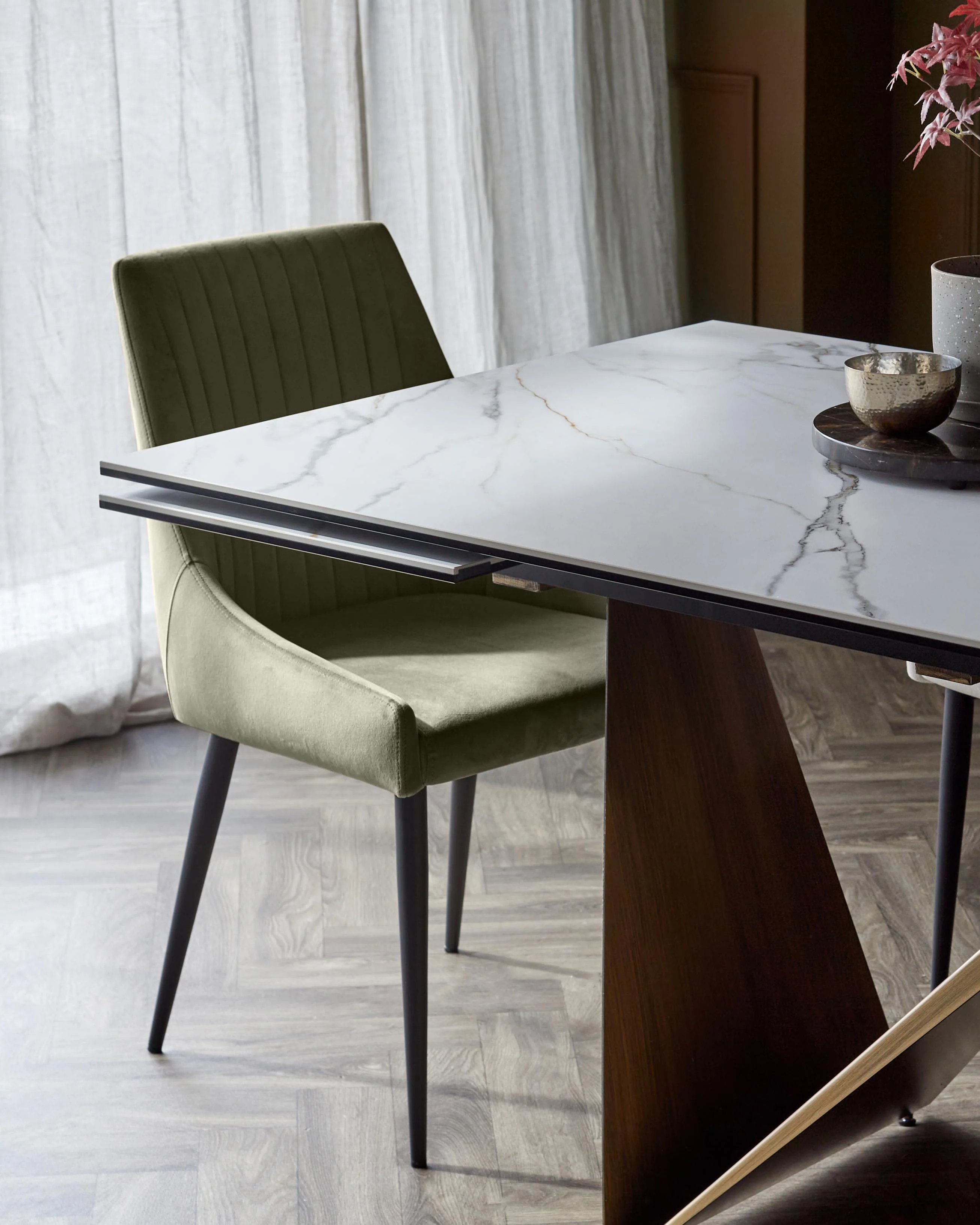 Blakely olive green velvet dining chair - Image 4