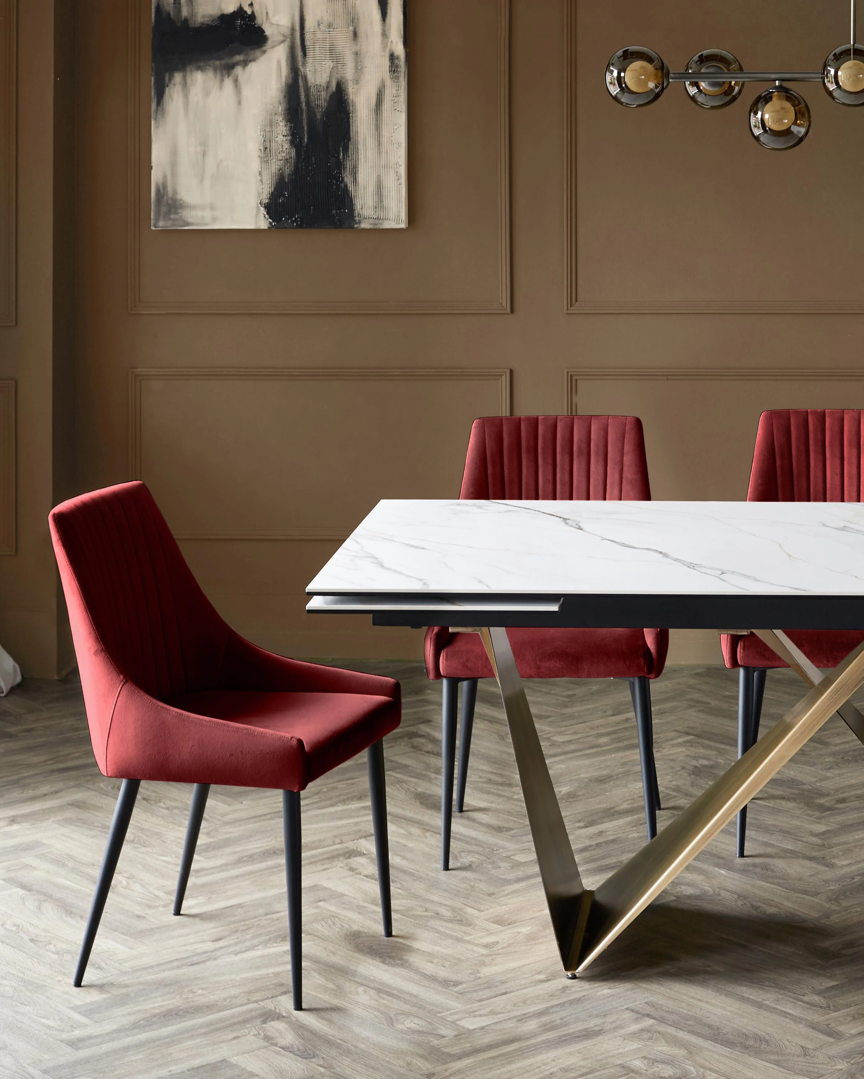 Blakely toffee red velvet dining chair - Image 3