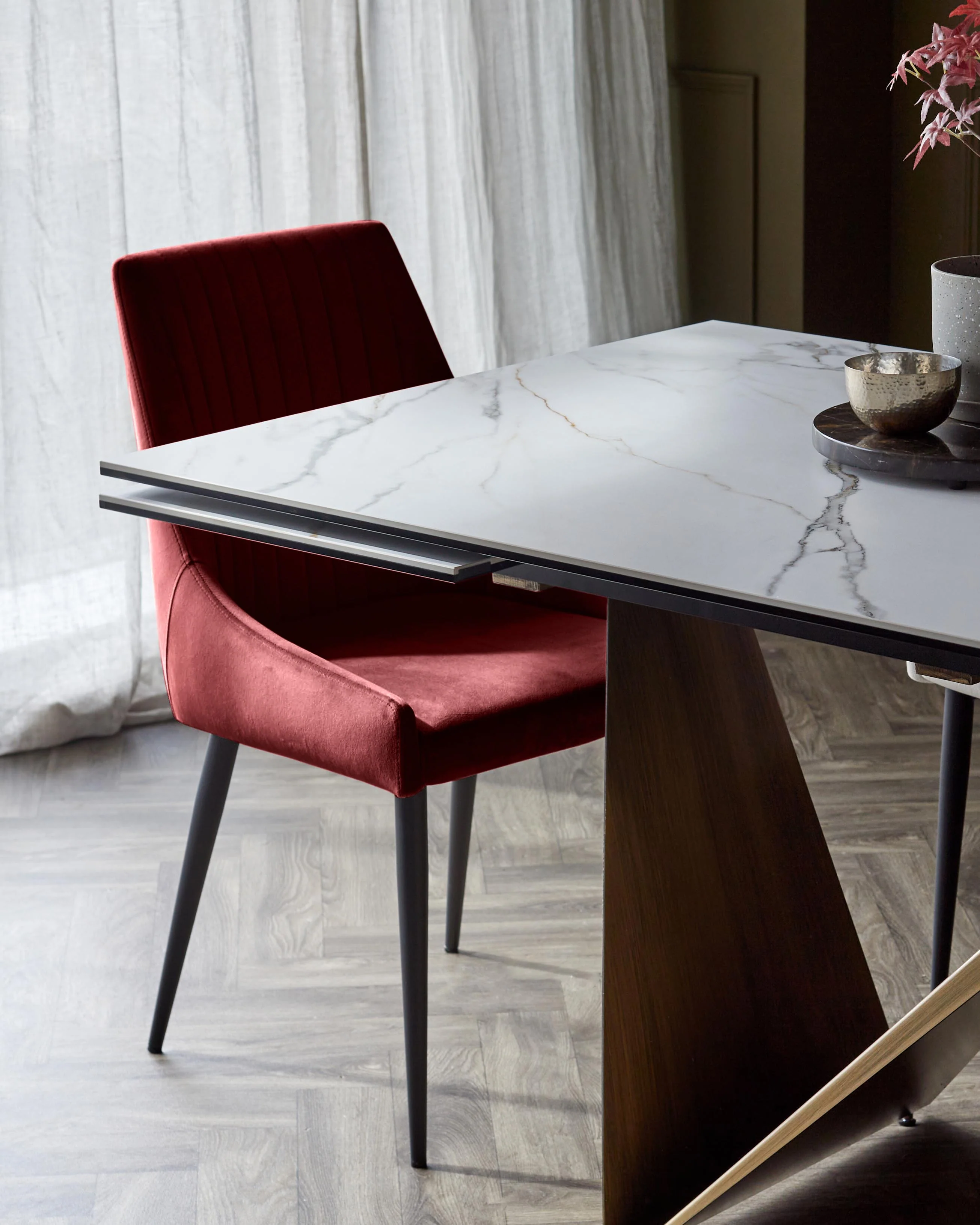 Blakely toffee red velvet dining chair - Image 5