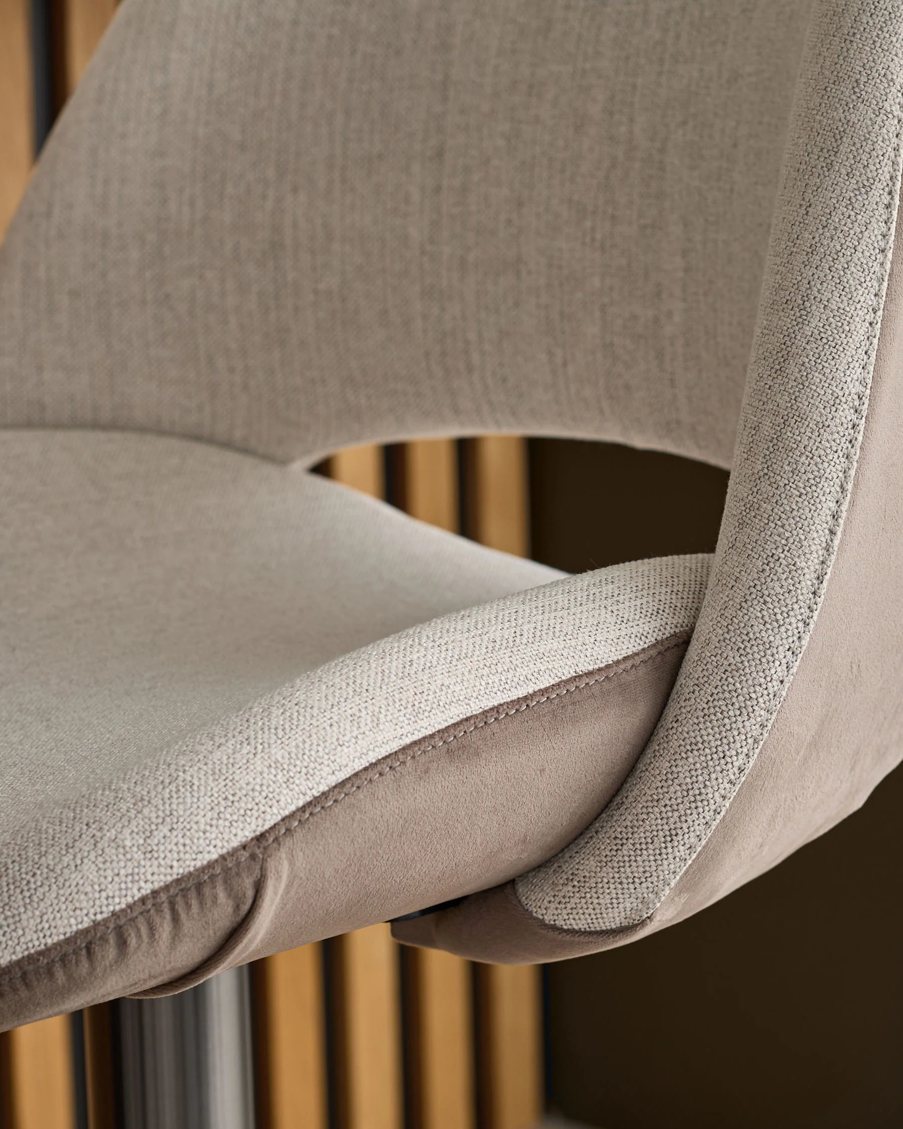 Bronwyn natural fabric and mocha velvet gas lift bar stool - Image 10