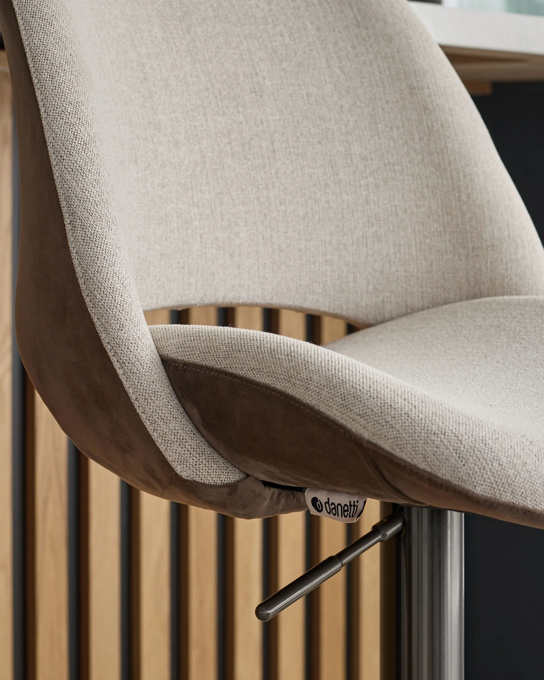 Bronwyn natural fabric and mocha velvet gas lift bar stool - Image 5
