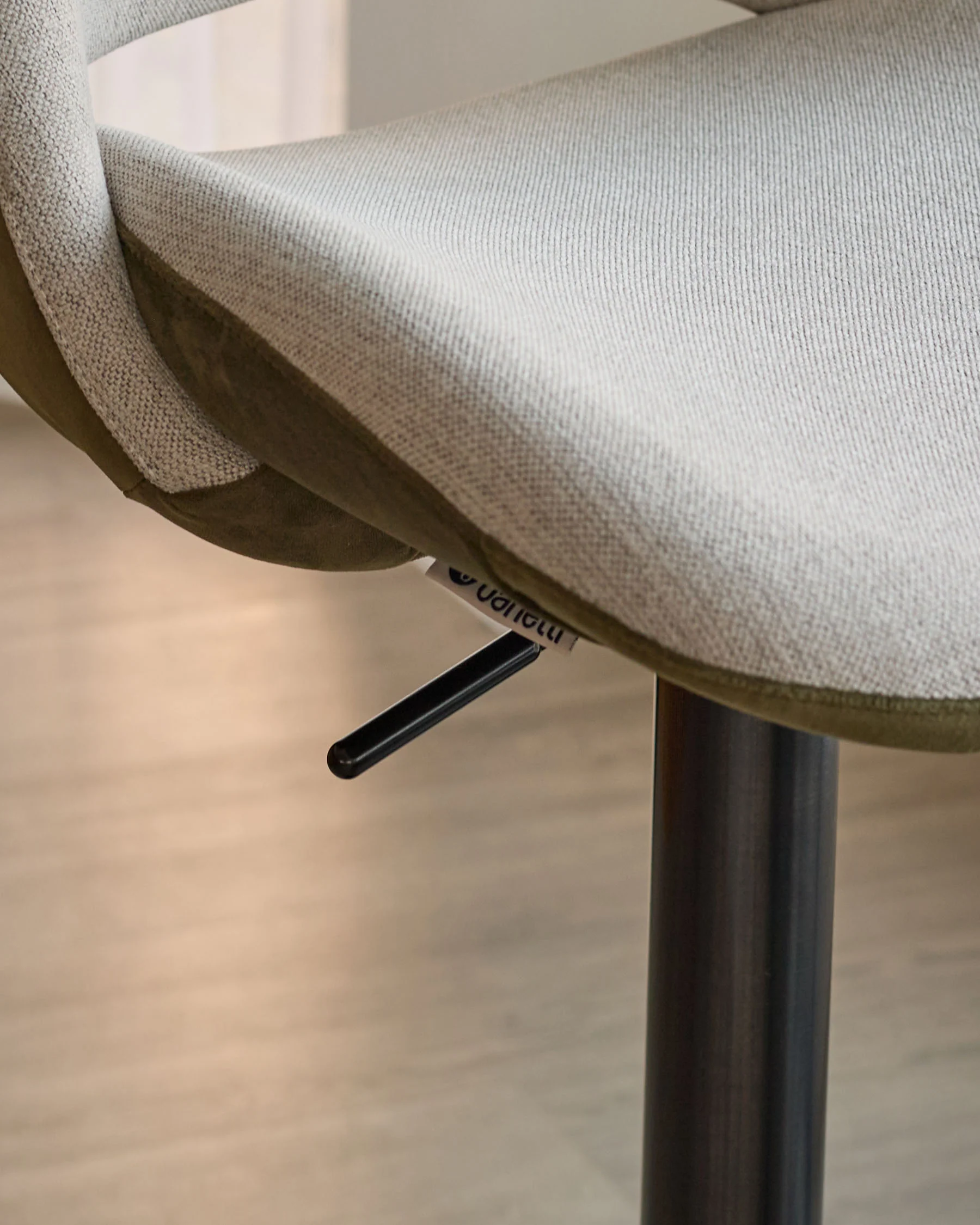 Bronwyn natural fabric and olive green velvet gas lift bar stool - Image 5