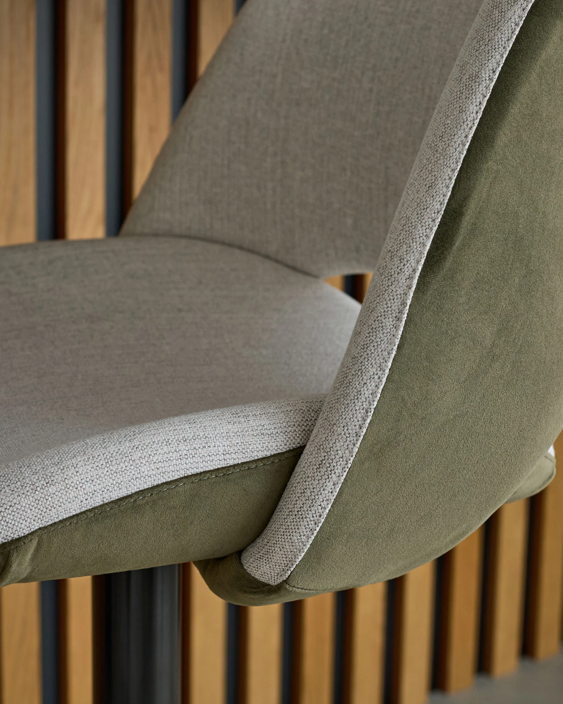 Bronwyn natural fabric and olive green velvet gas lift bar stool - Image 6