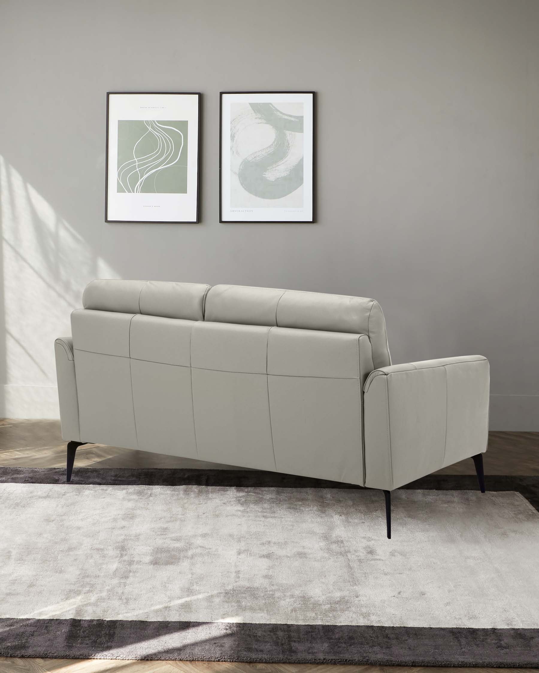 Brooks Light Grey Leather 2 Seater Sofa - Image 3
