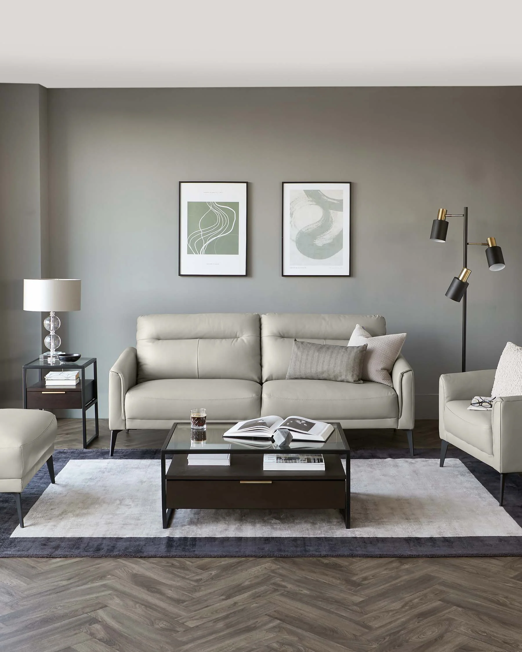 Brooks Light Grey Leather Armchair - Image 3