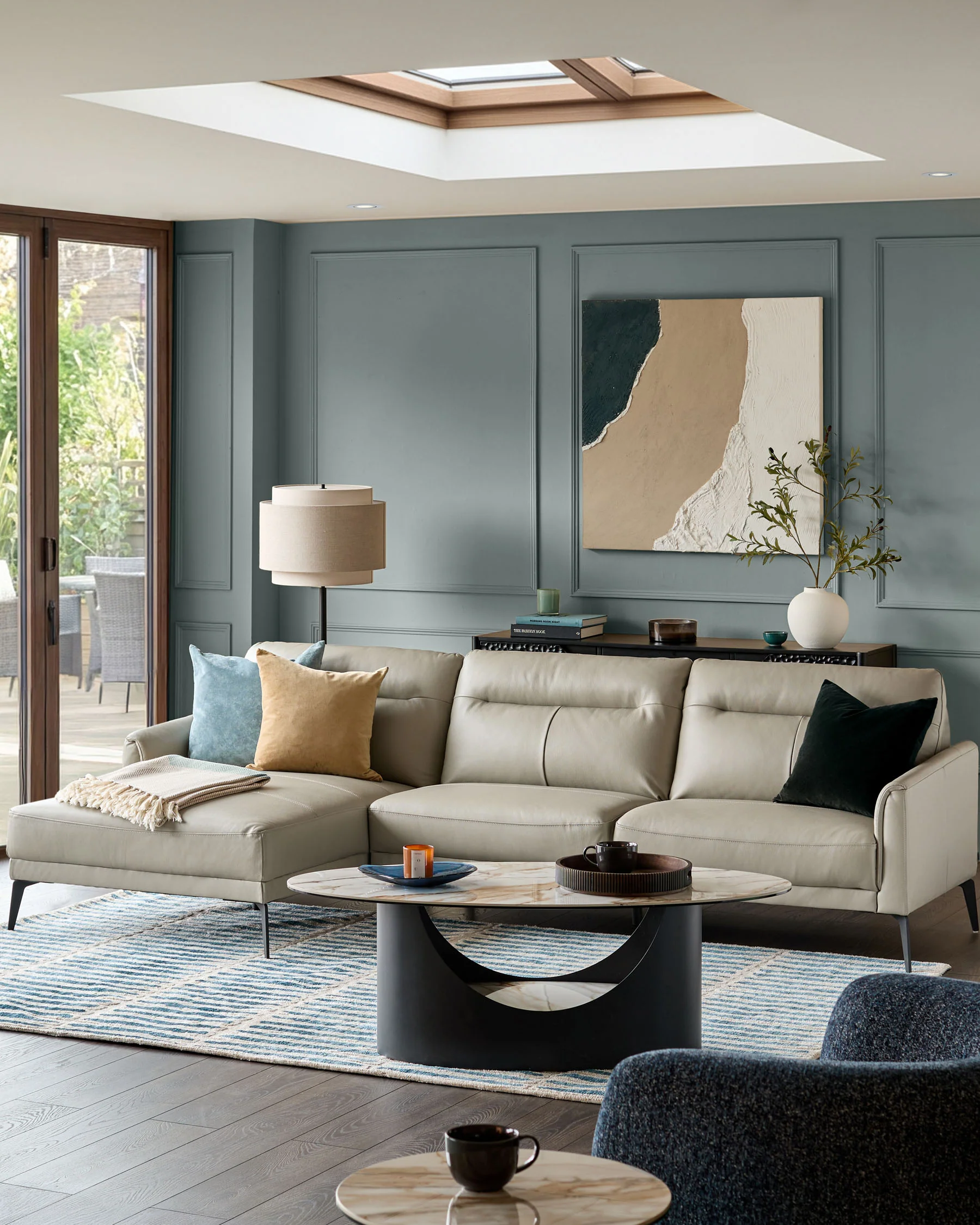 Brooks Light Grey Leather Left Hand Corner Chaise Sofa - Image 3